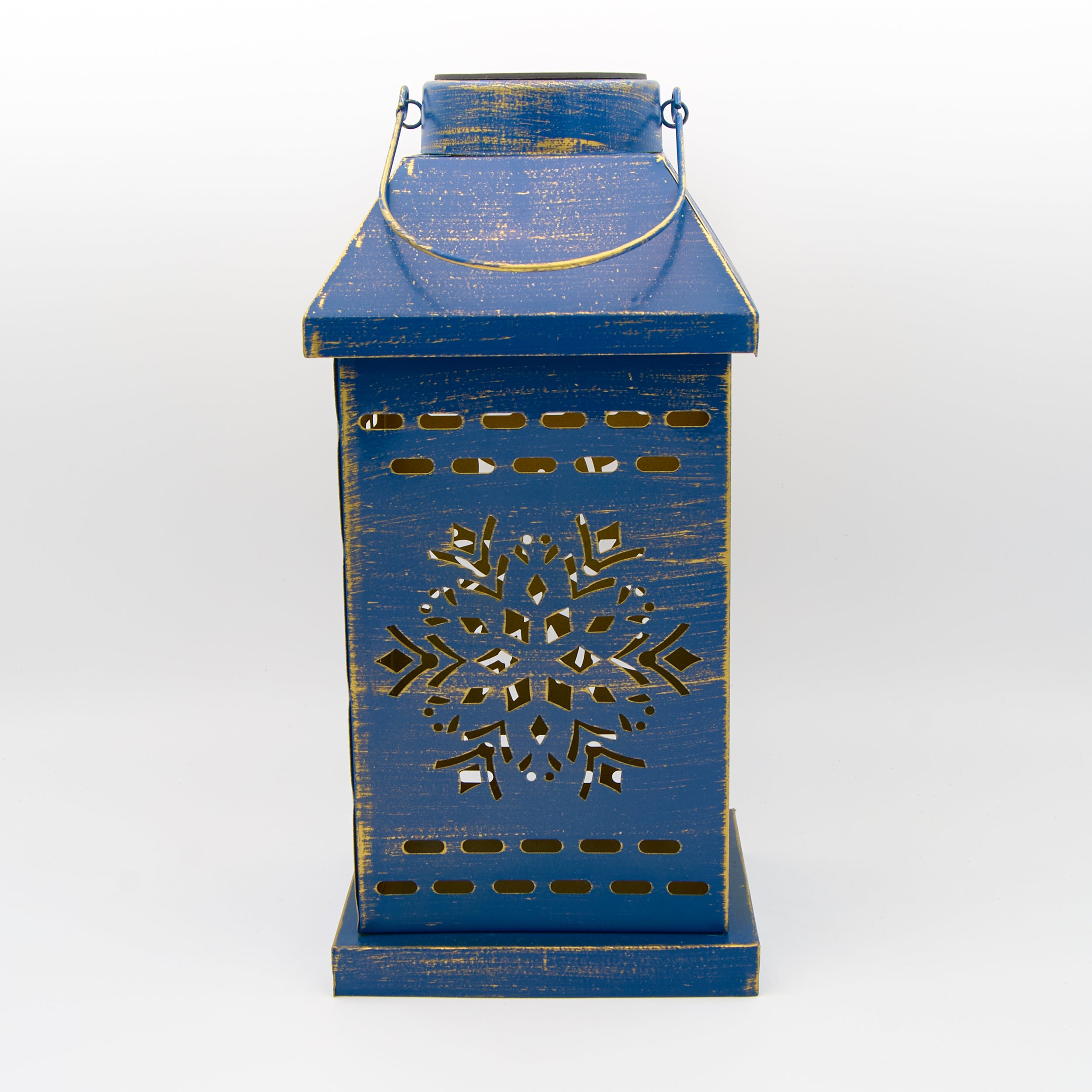 Roman Lights Blue Solar Snowflake Projecting Vintage Lantern