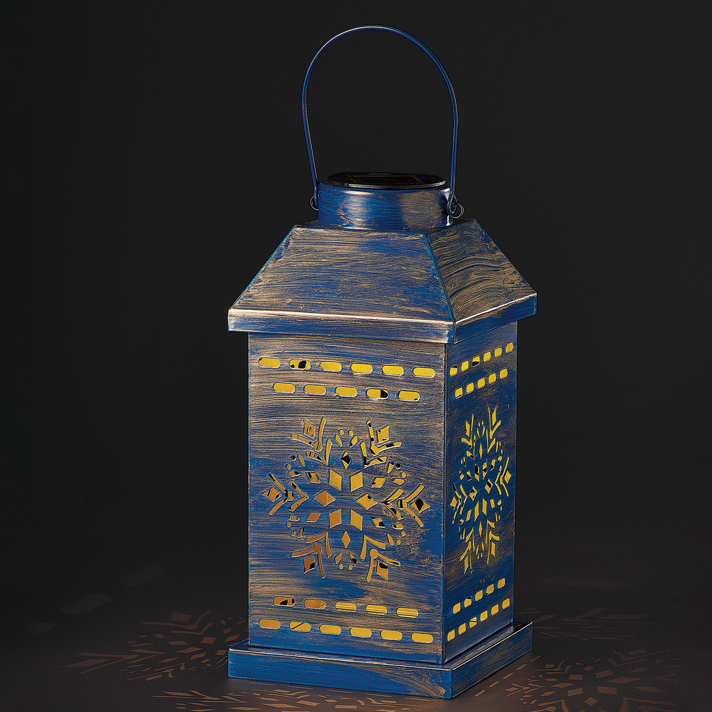 Roman Lights Blue Solar Snowflake Projecting Vintage Lantern