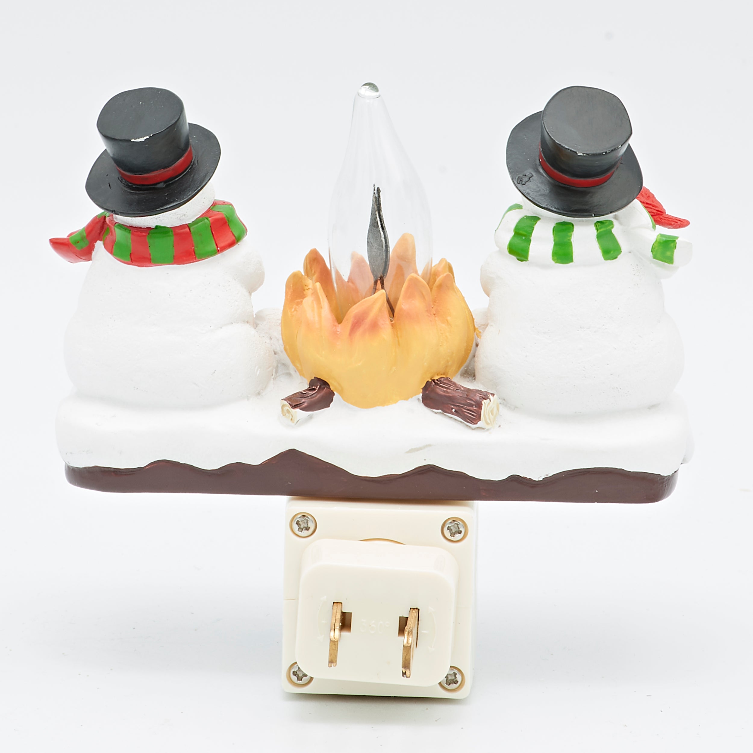 Roman Lights Snowmen & Cardinals with Flickering Campfire Night-Light