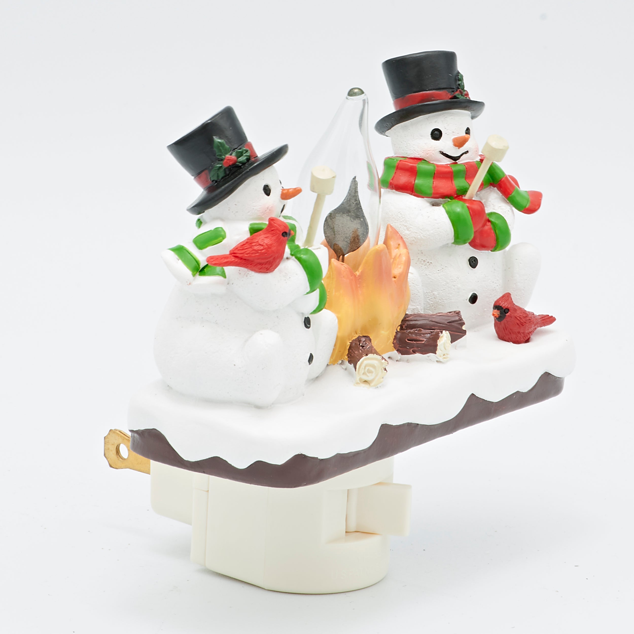 Roman Lights Snowmen & Cardinals with Flickering Campfire Night-Light