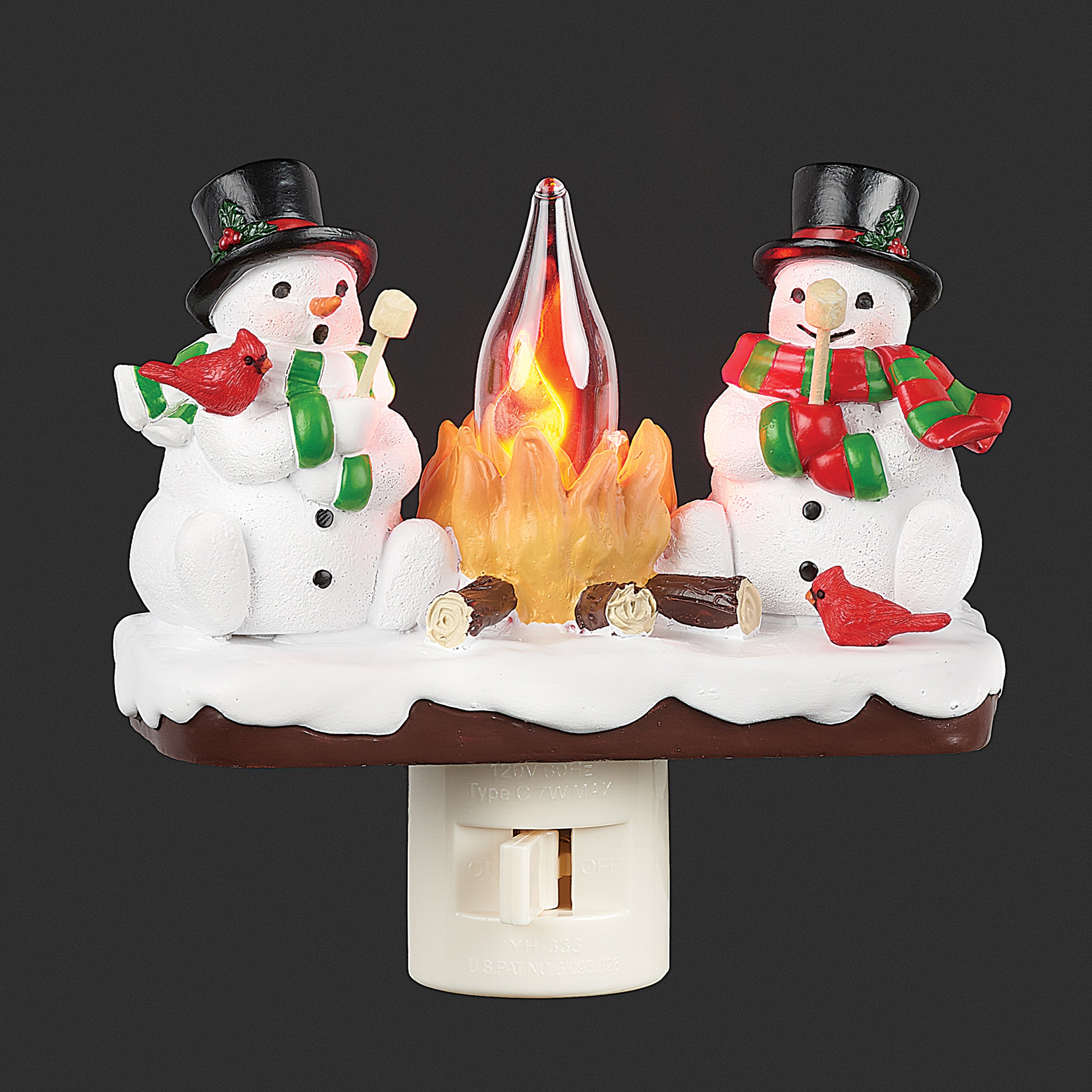 Roman Lights Snowmen & Cardinals with Flickering Campfire Night-Light