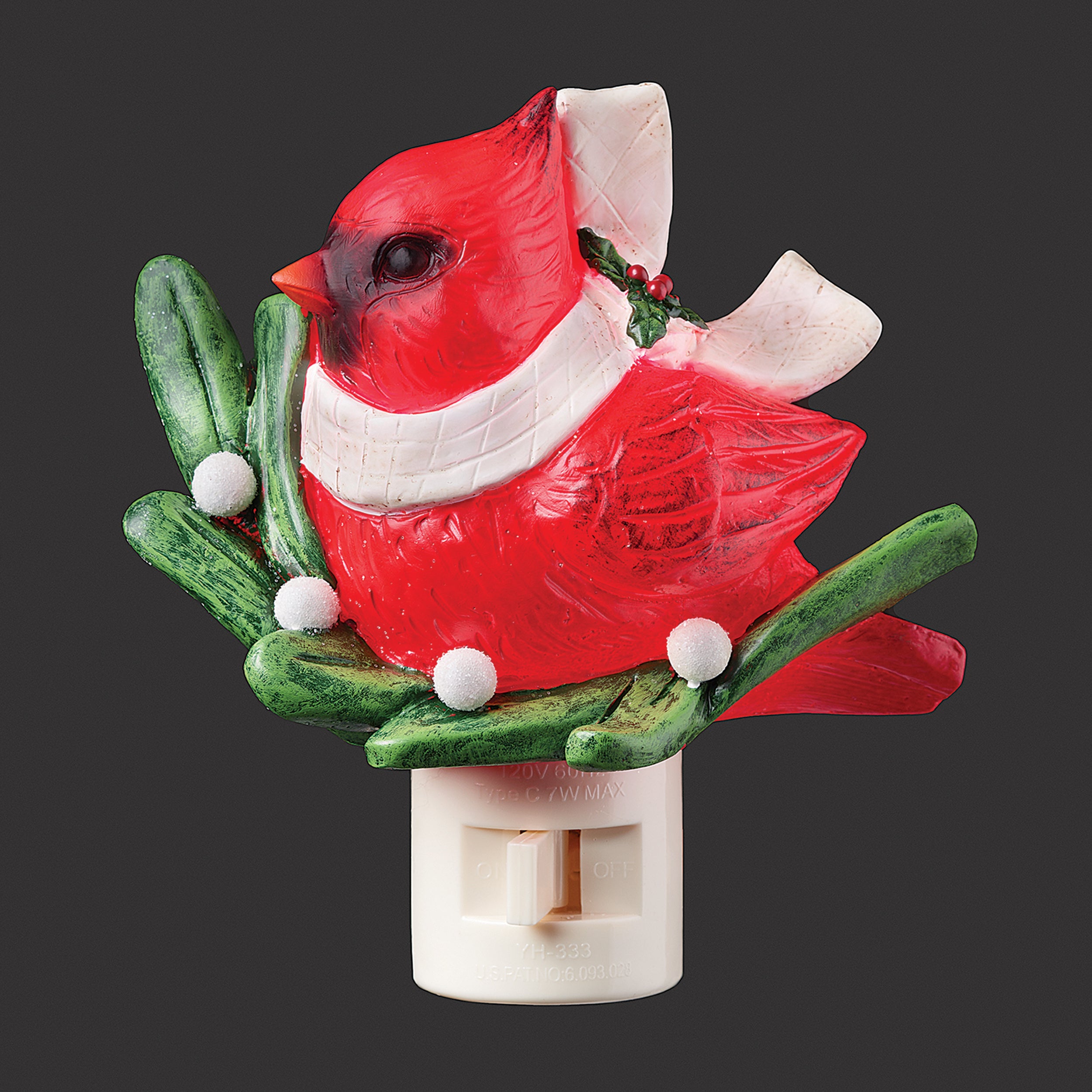 Roman Lights Cardinal with White Scarf & Holly Night-Light