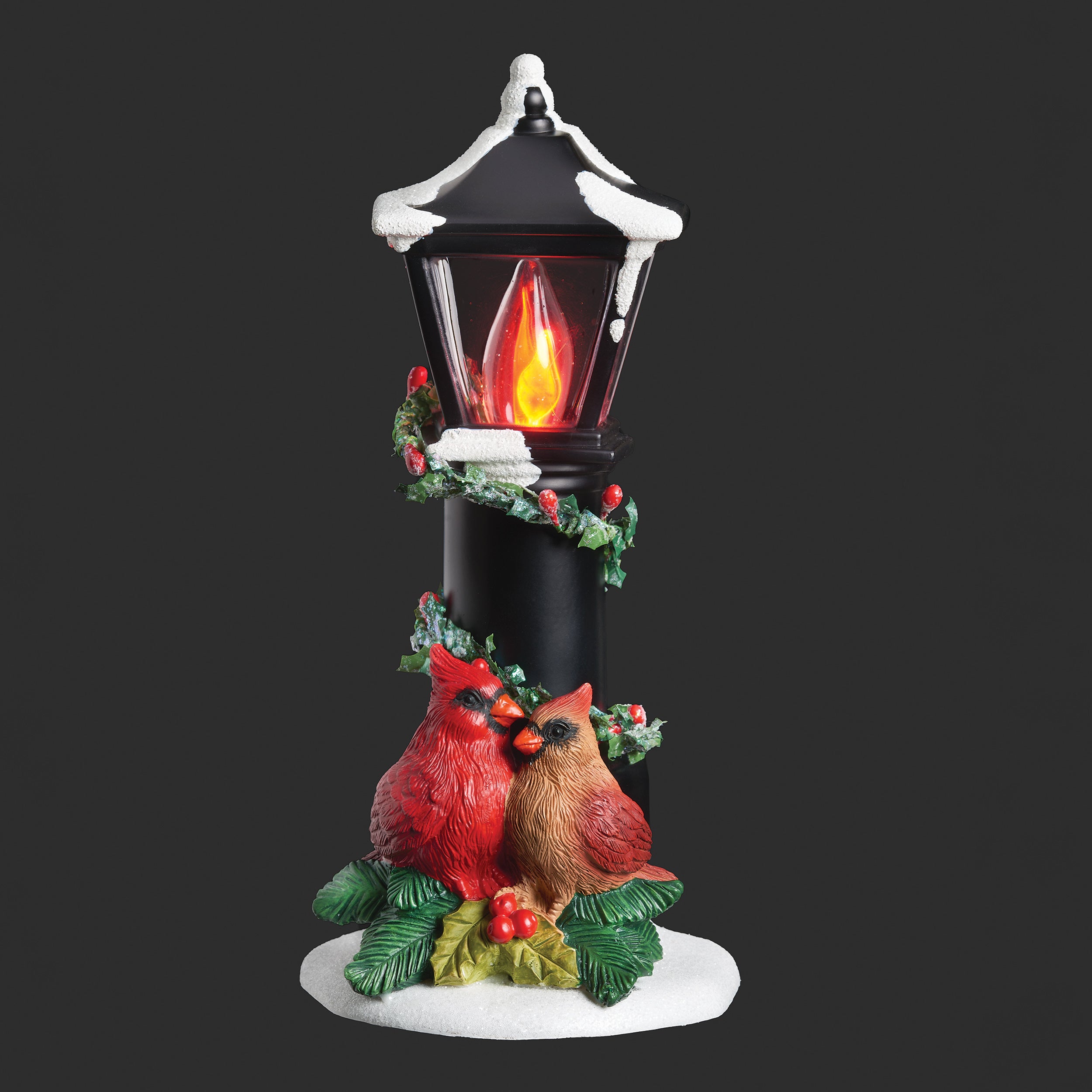 Roman Lights Cardinals Nestled Under a Flickering Flame Lamppost Night-Light