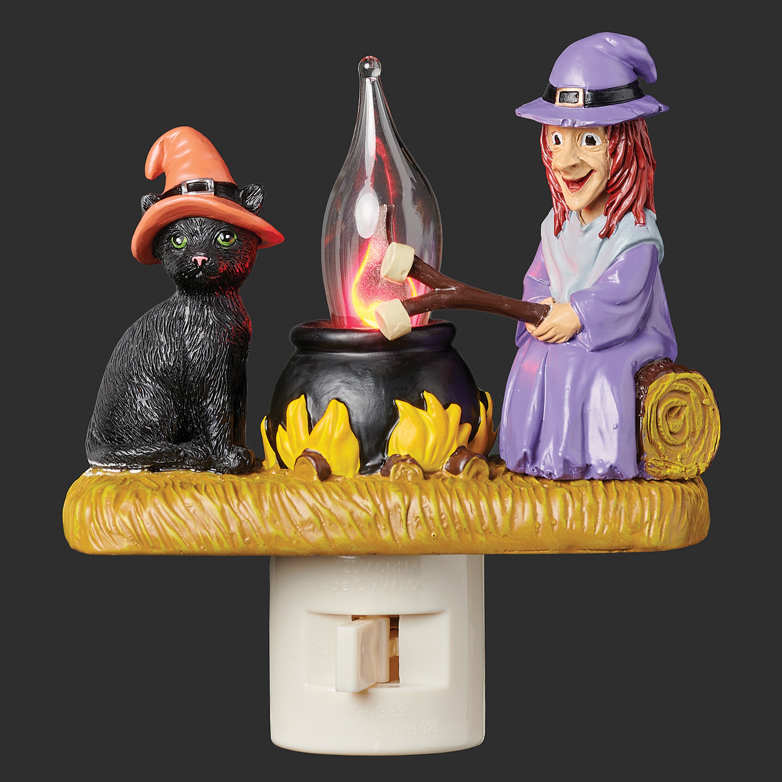 Roman Lights Black Cat & Witch by Flickering Campfire Night-Light