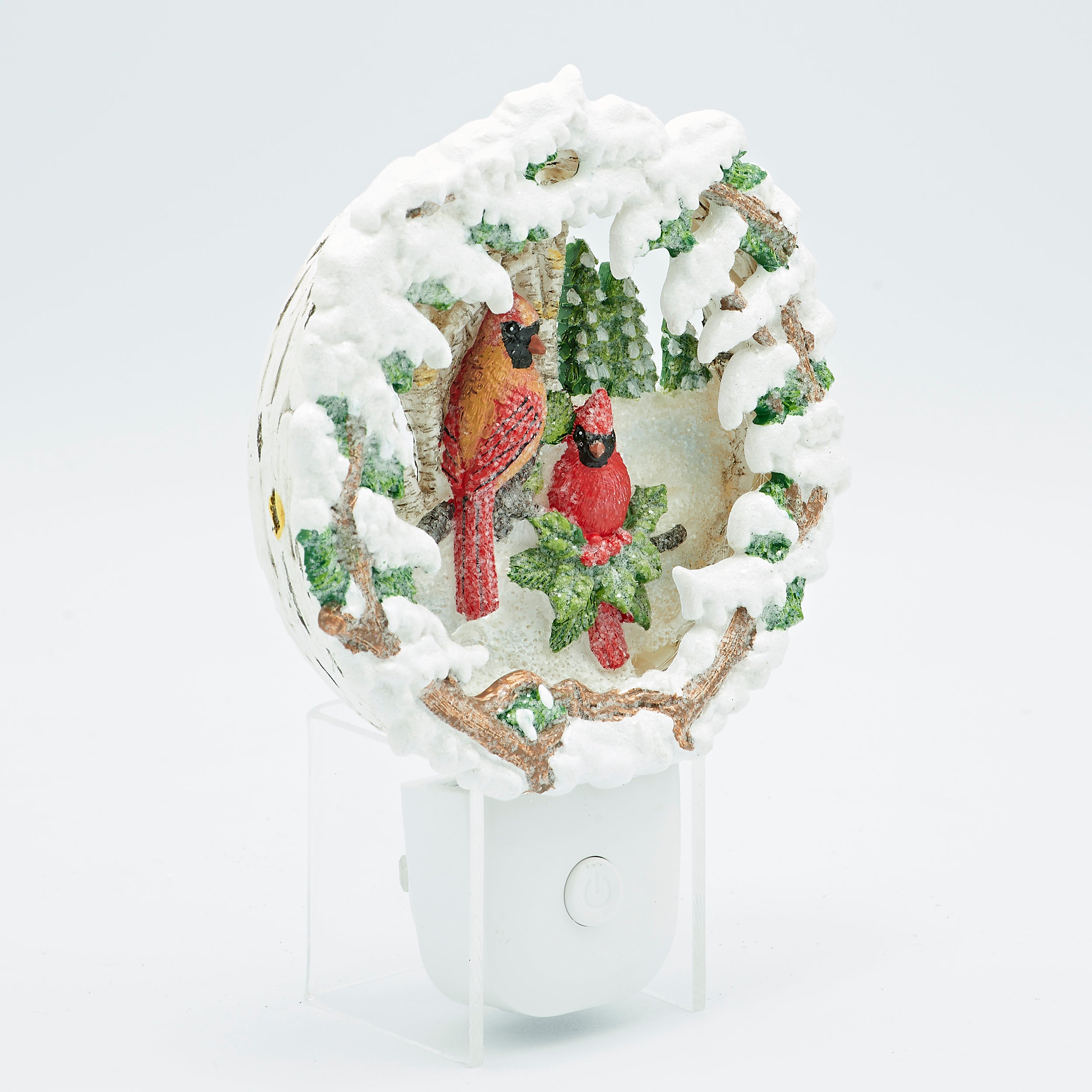 Roman Lights Pair of Cardinals Winter Scene Night-Light