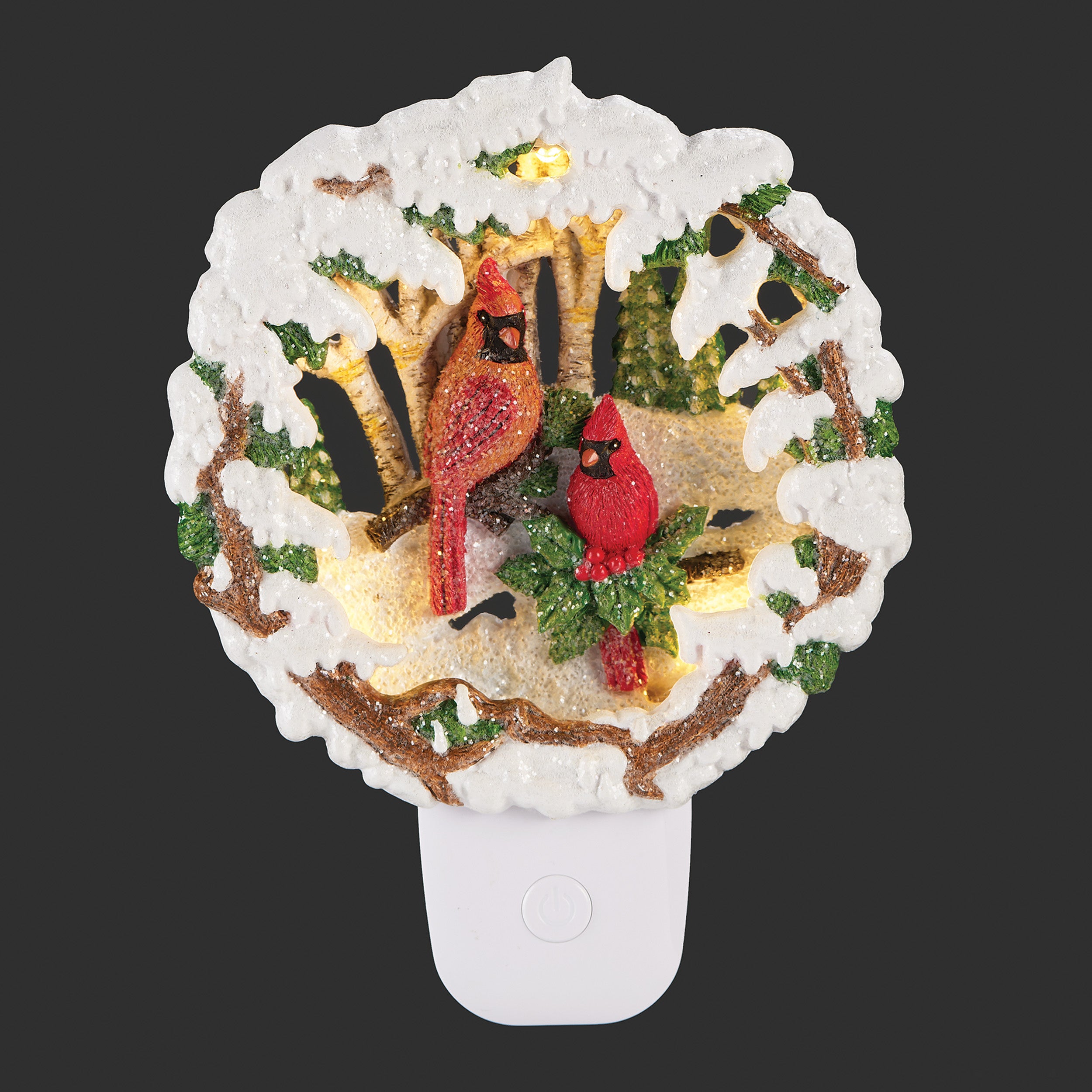 Roman Lights Pair of Cardinals Winter Scene Night-Light