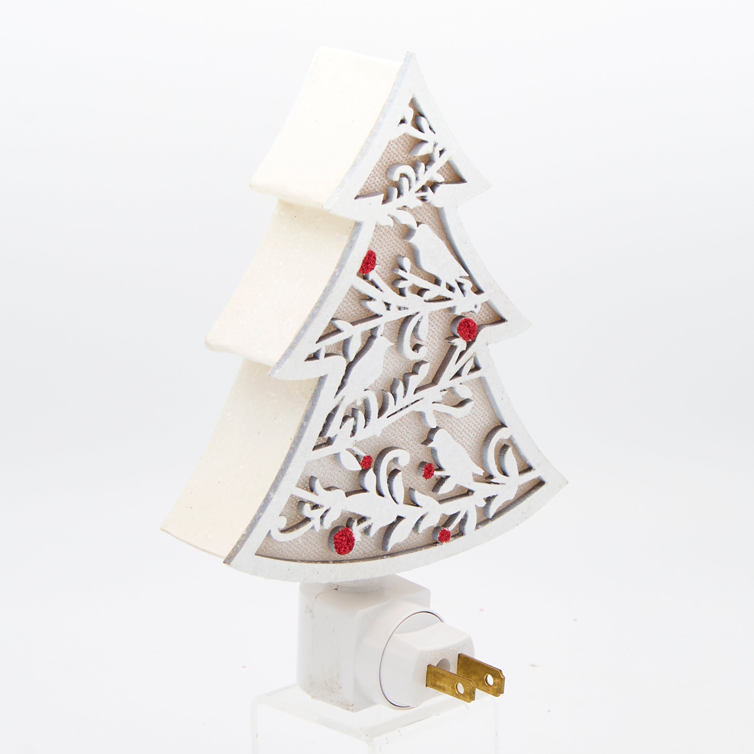 Roman Lights Winter White Tree with Birds & Berries Night-Light