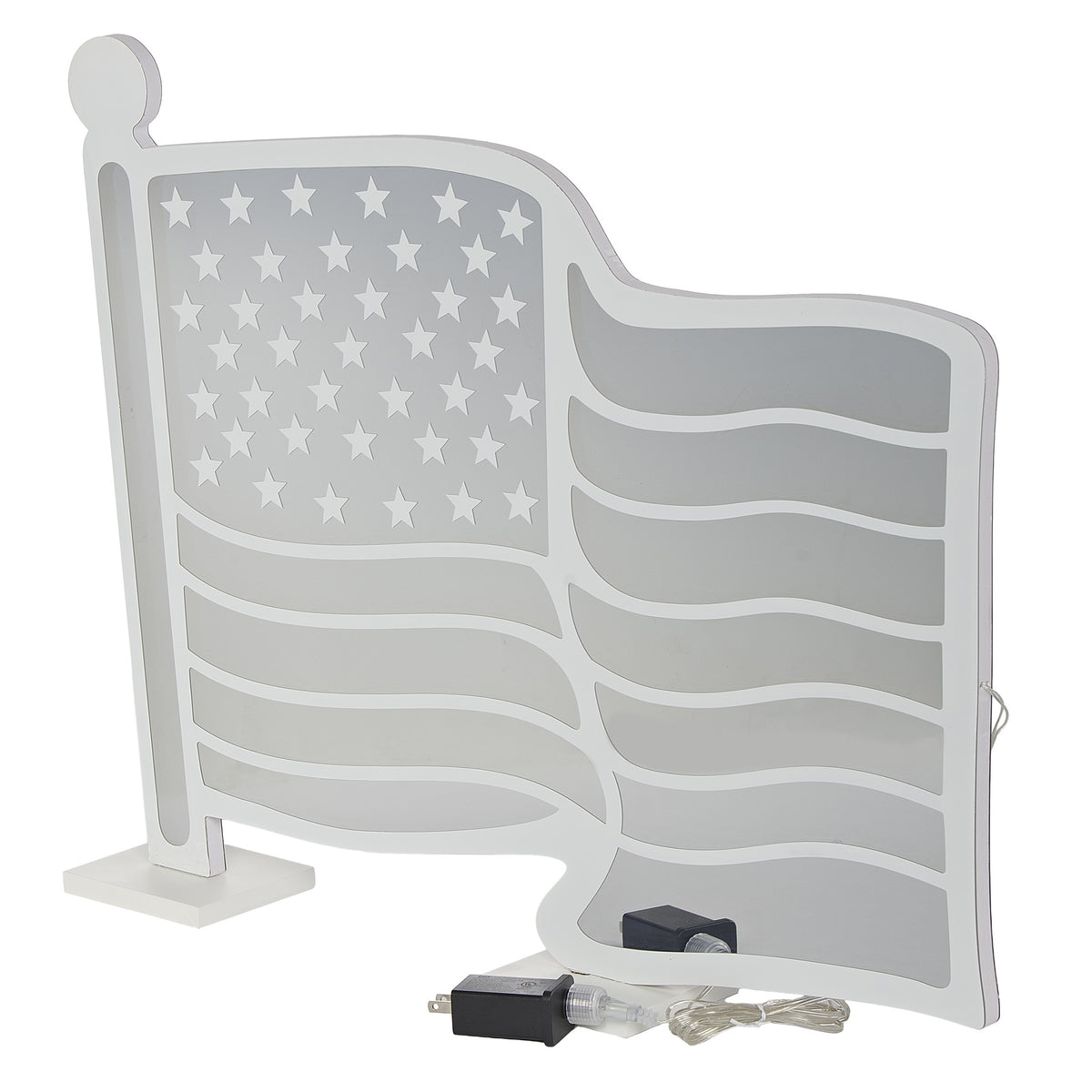 Roman Lights American Flag Eternity Light decor shown unlit, angled view