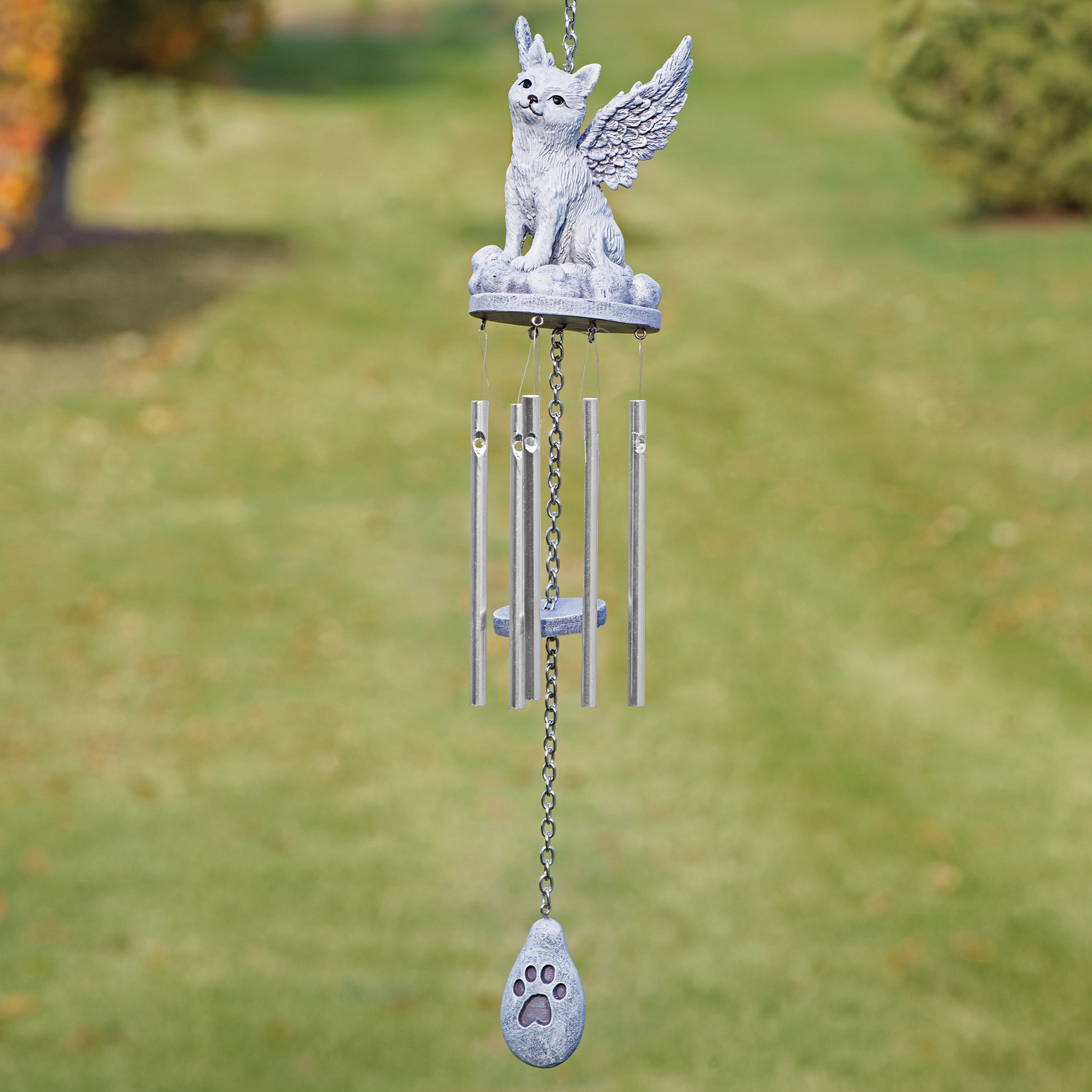Cat Memorial Wind Chime with Angel Wings