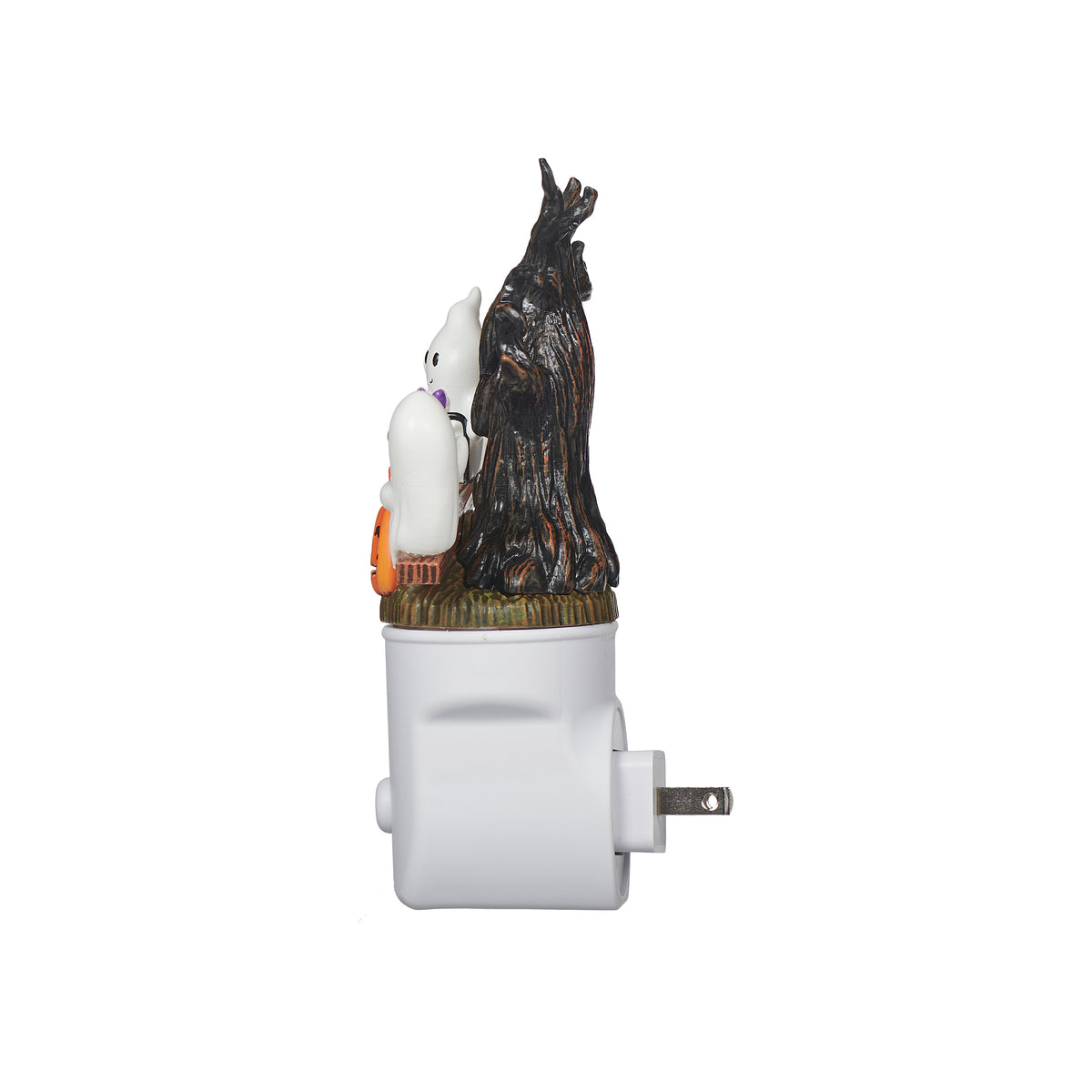 Side view of Ghosts on Seesaw Night-Light with USB adapter plug