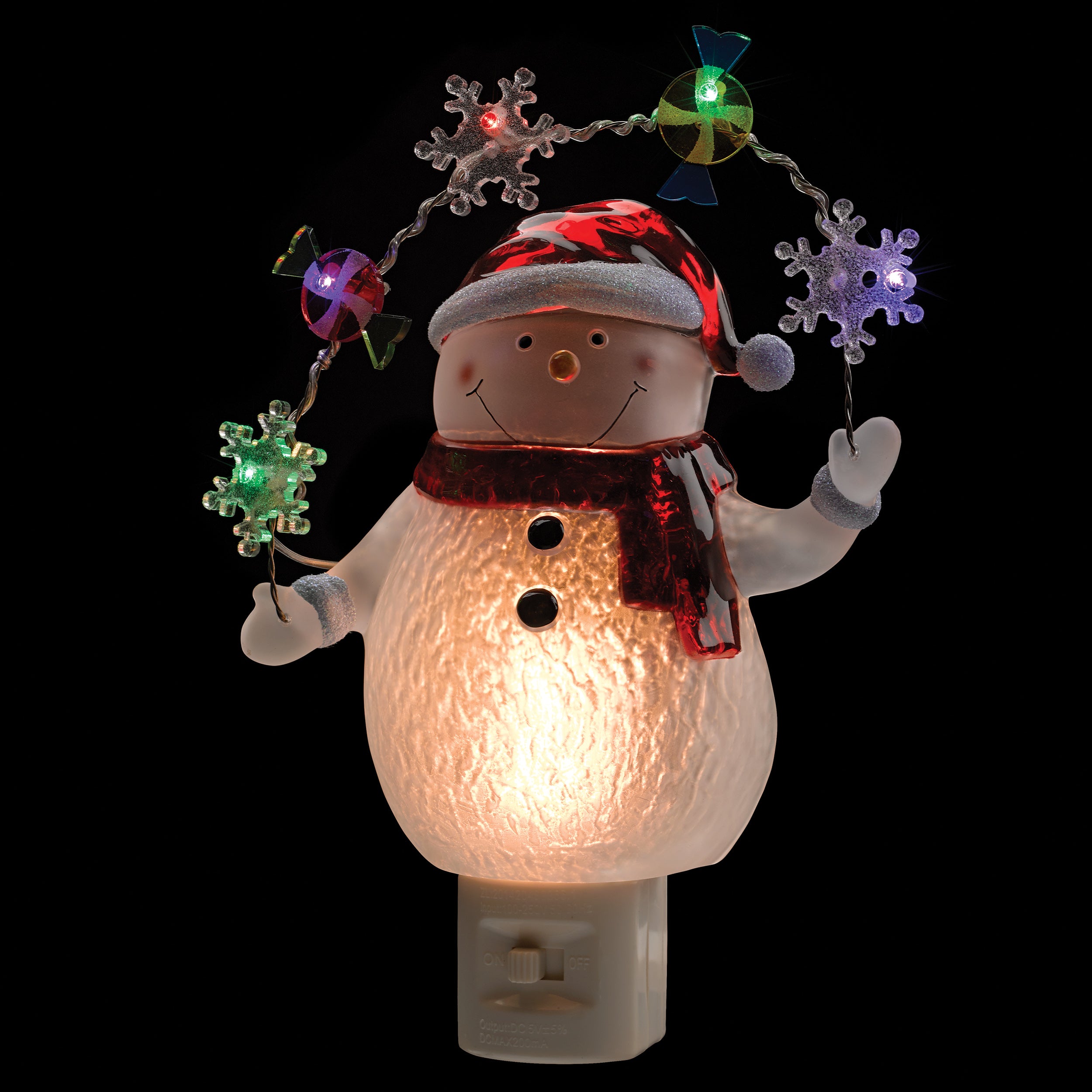 Roman Lights Snowman with Candy & Snowflake Garland Night-Light
