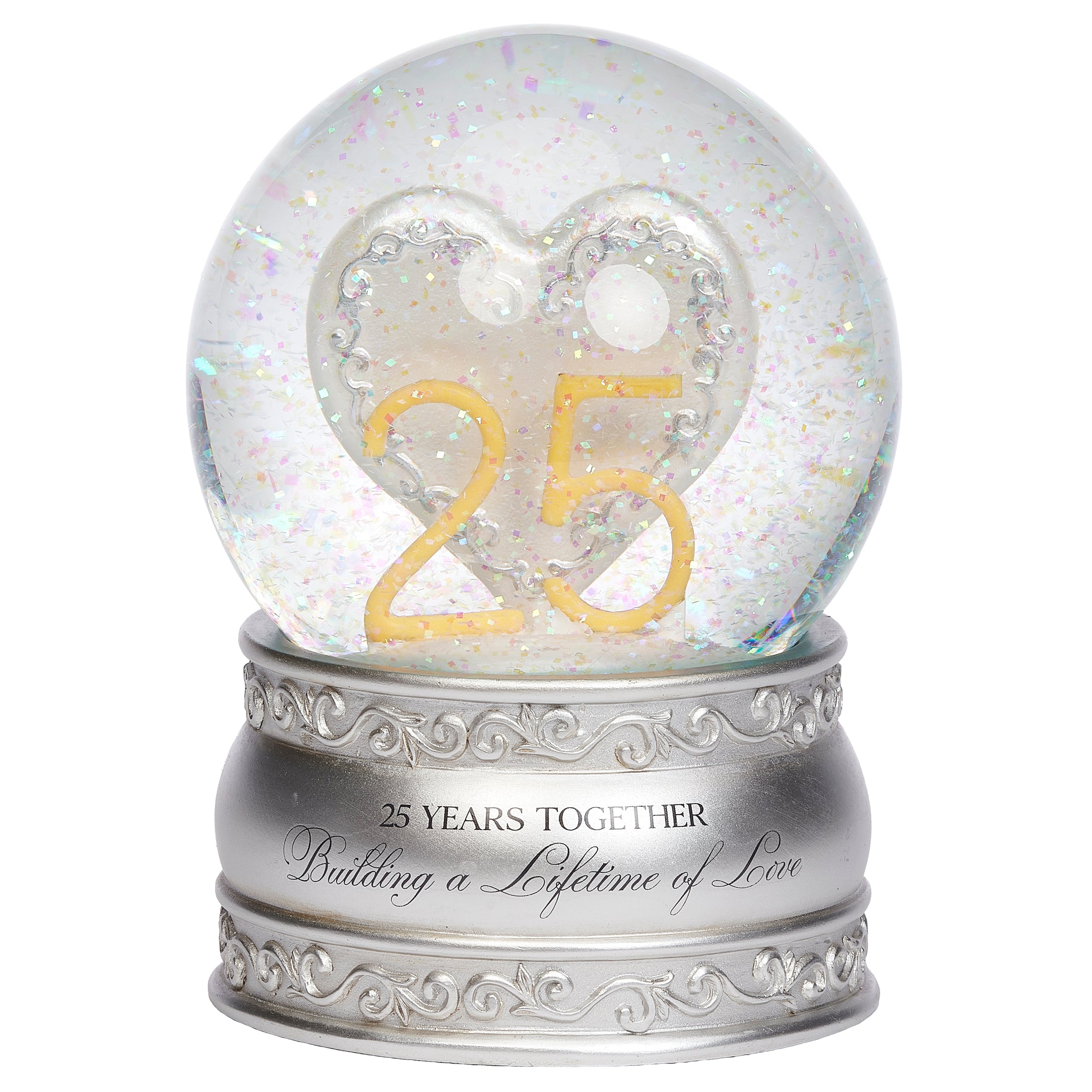 Glitterdome 25th Anniversary Lighted Silver Heart