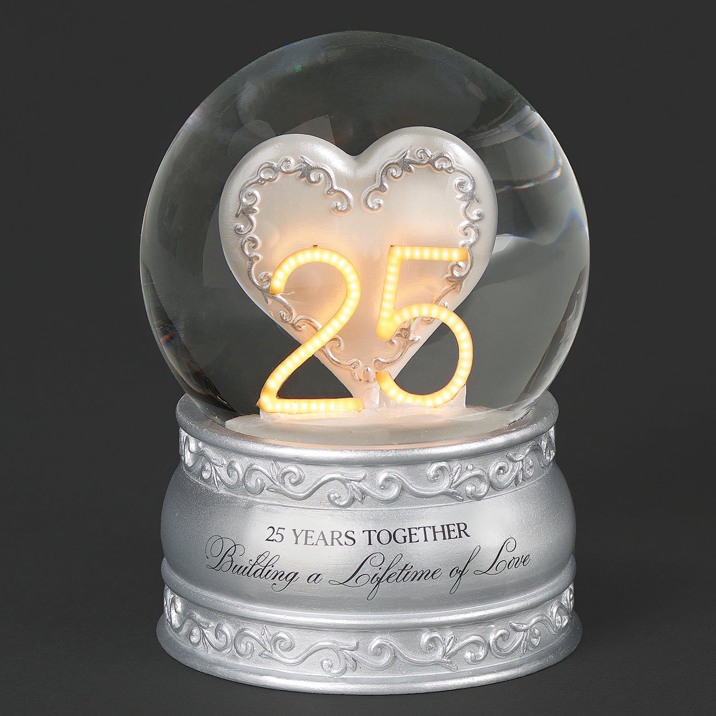 Glitterdome 25th Anniversary Lighted Silver Heart