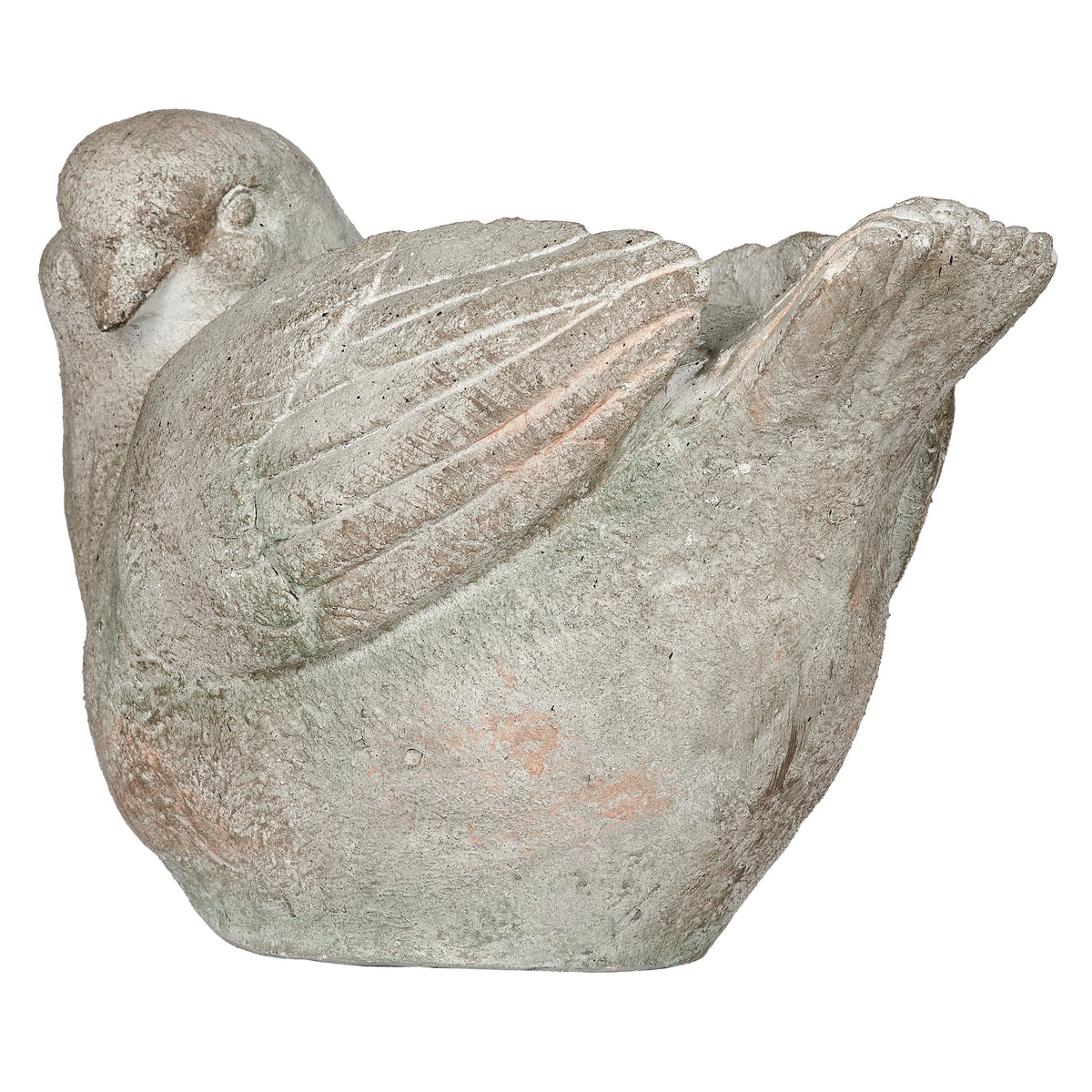Opposite side view of Bird Planter showing the rounded body, feather detailing, and planter opening
