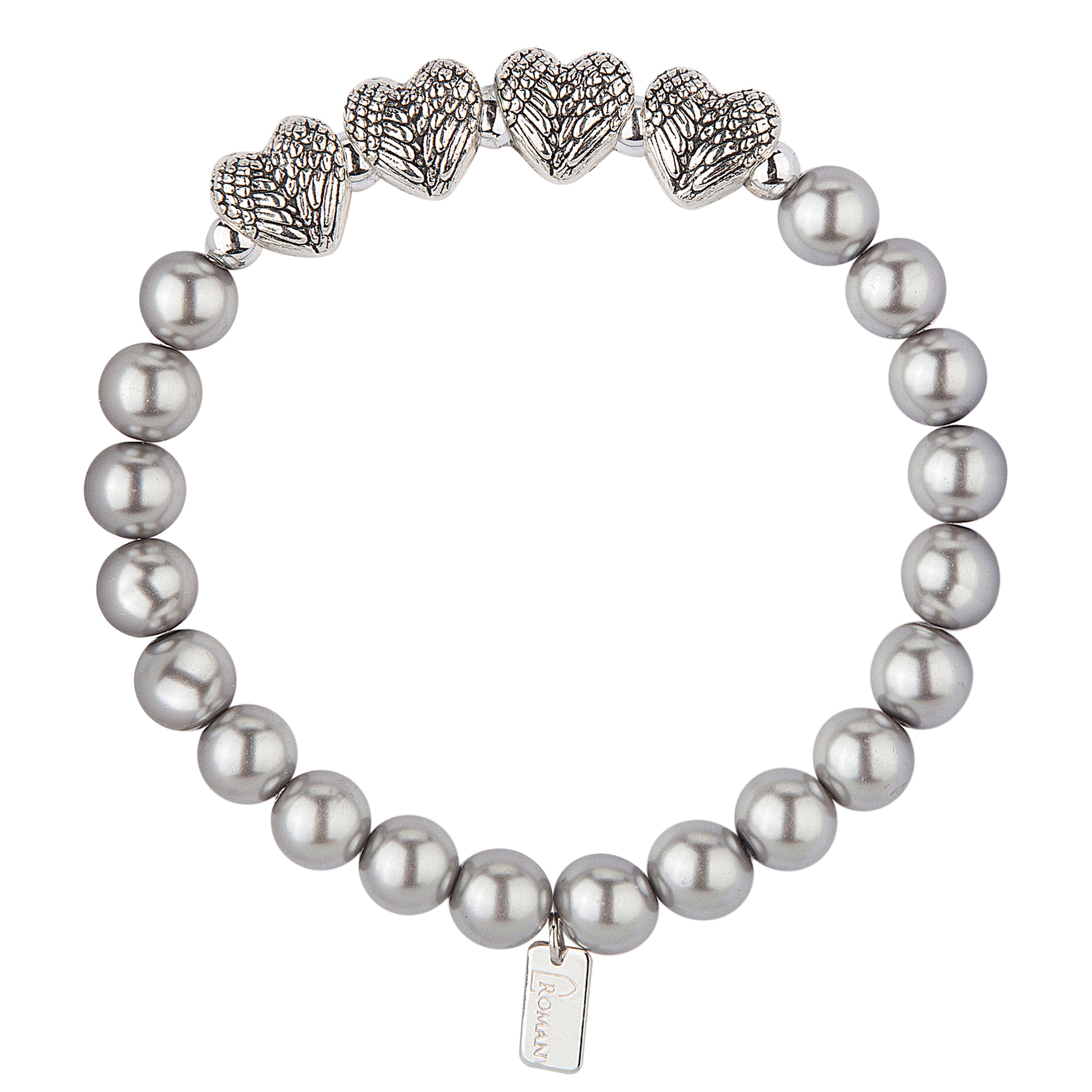 Mother's Faux Pearl & Heart Charm Stretch Bracelet by Number of Children