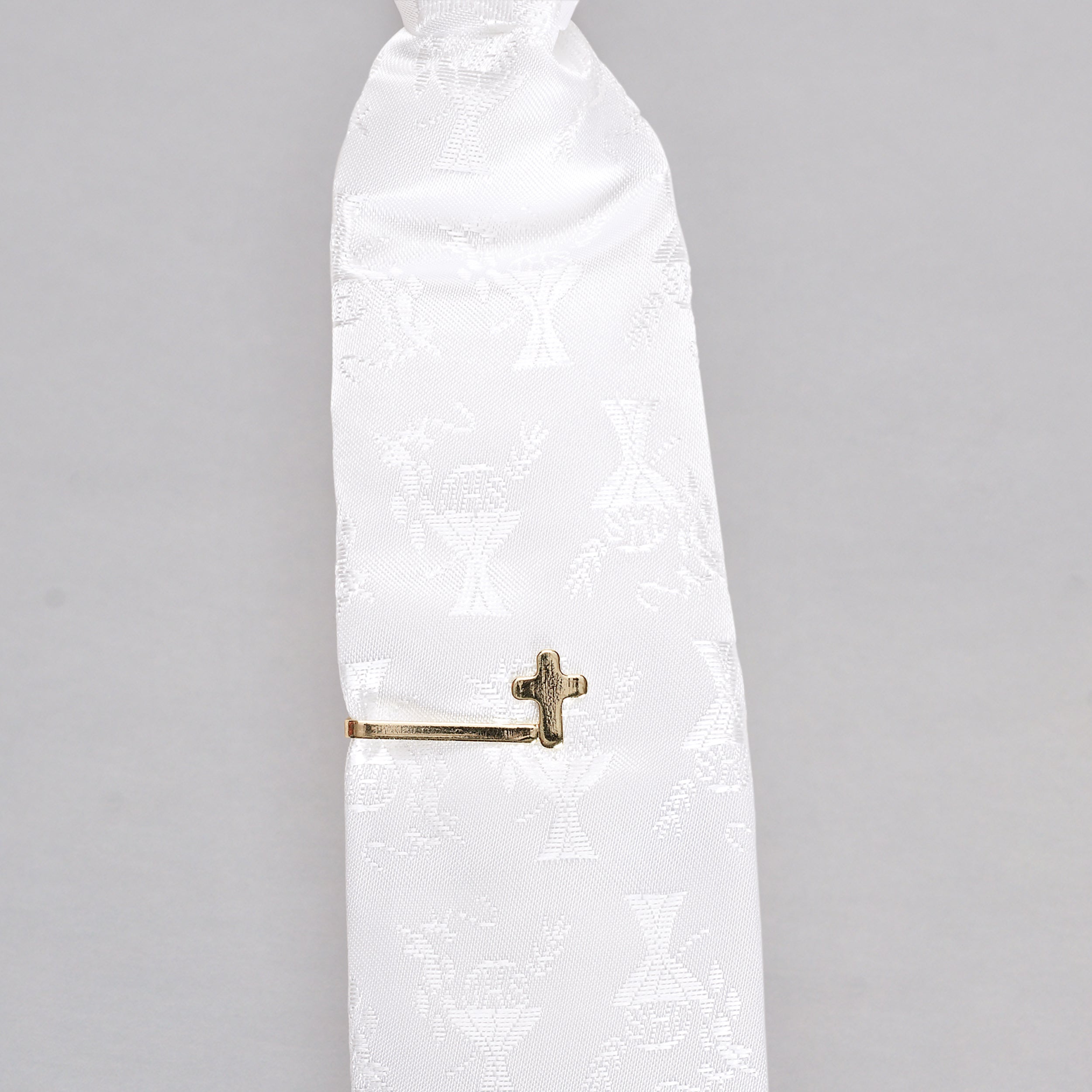 Boys First Communion White Tie & Gold Tie Bar 2-PC Set