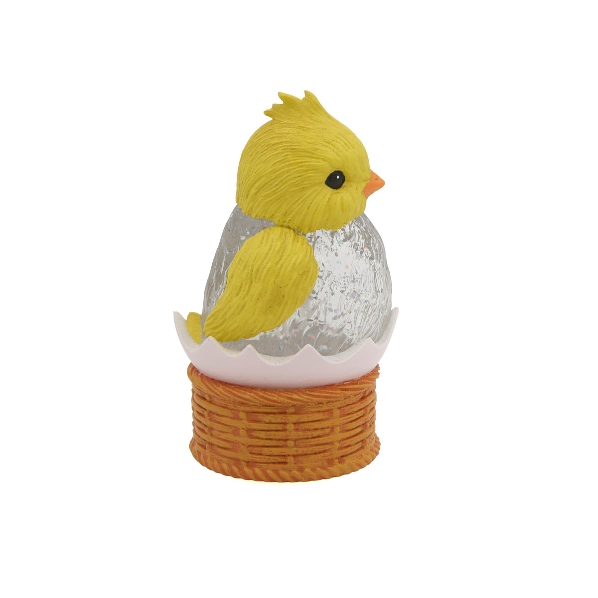 Yellow Easter chick lighted shimmer lantern with sparkling egg and woven base