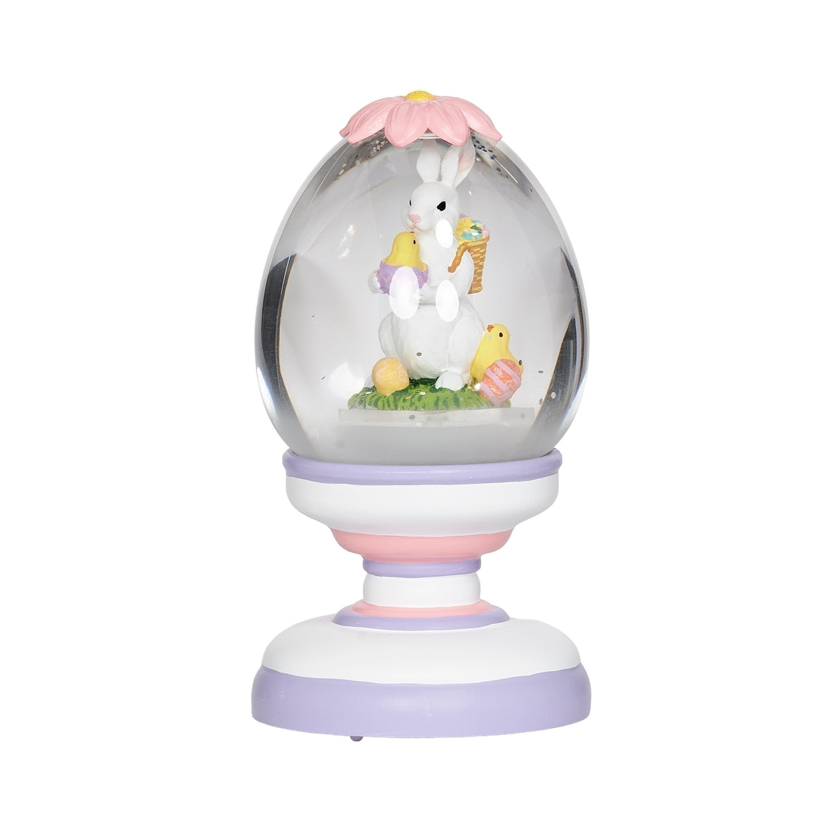 Easter bunny and chick lighted swirl egg dome on a pastel pedestal