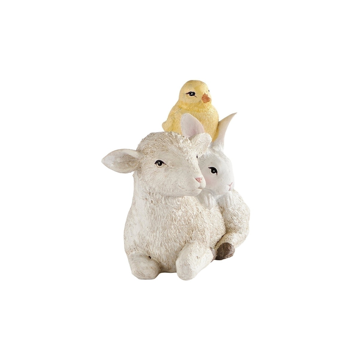 Front angled view of Easter bunny chick and lamb spring figure