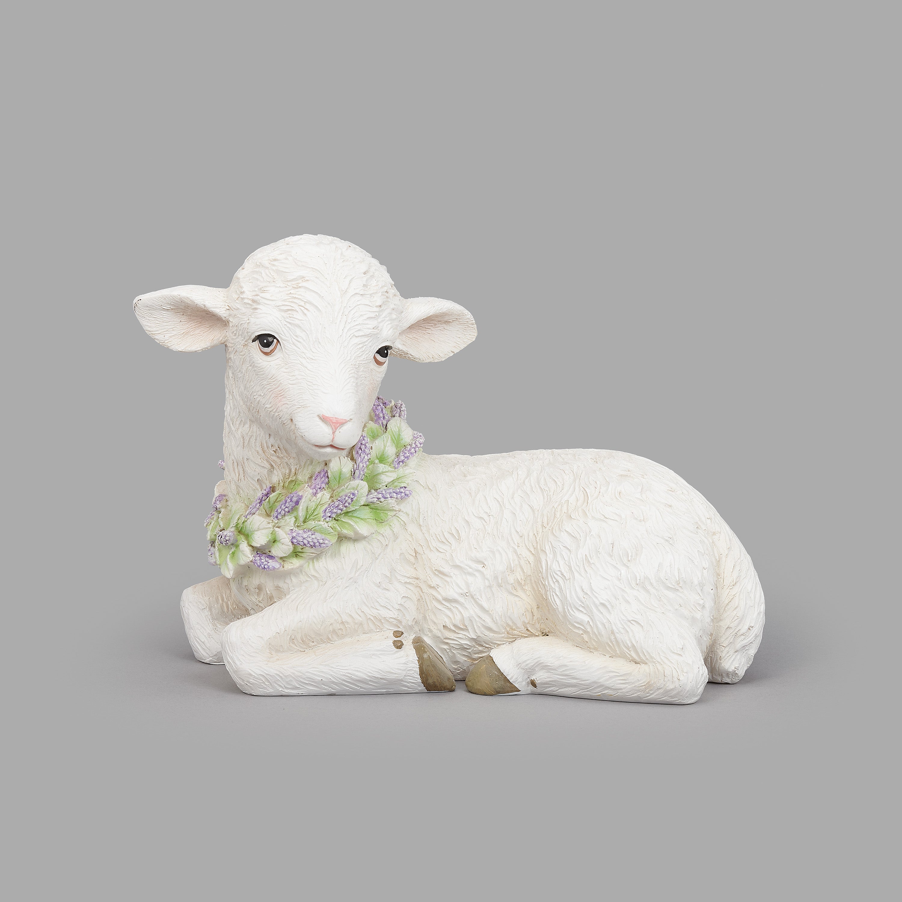 Easter Seated Lamb with Floral Wreath
