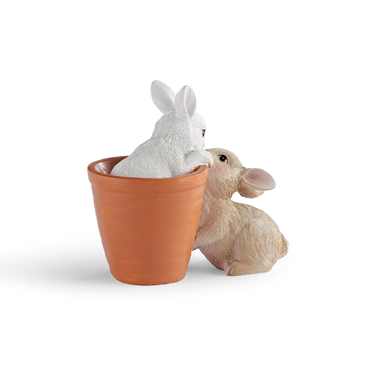 Opposite side view of bunny and flowerpot spring decoration