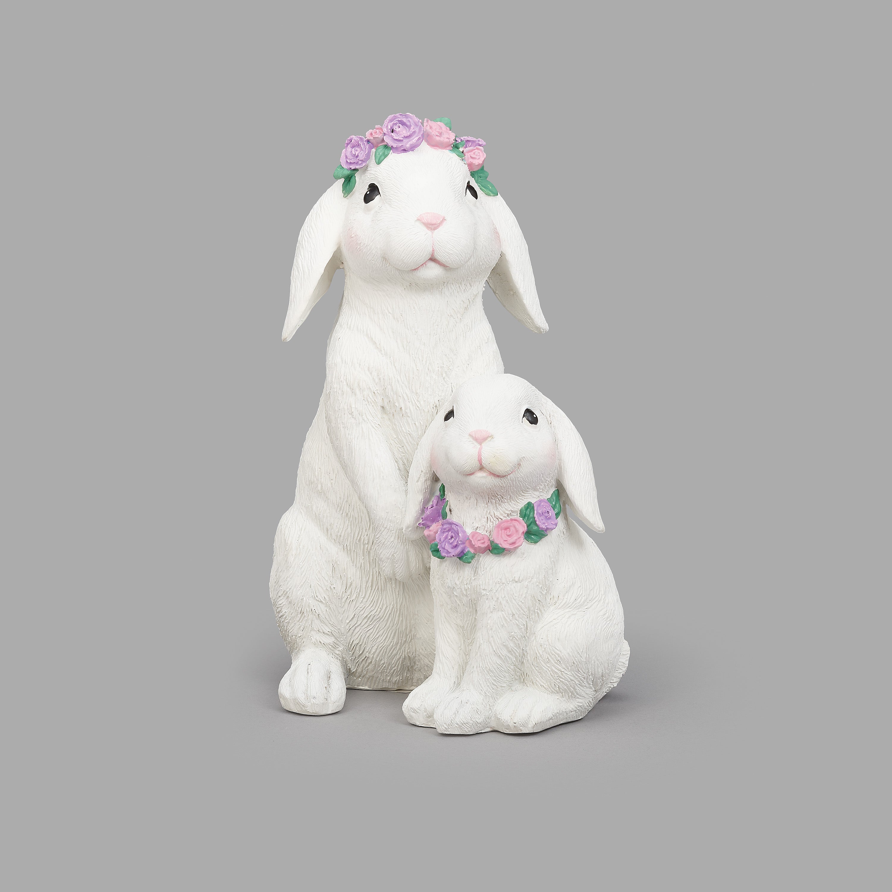 2 Bunnies Figure with Flower Crown and Necklace