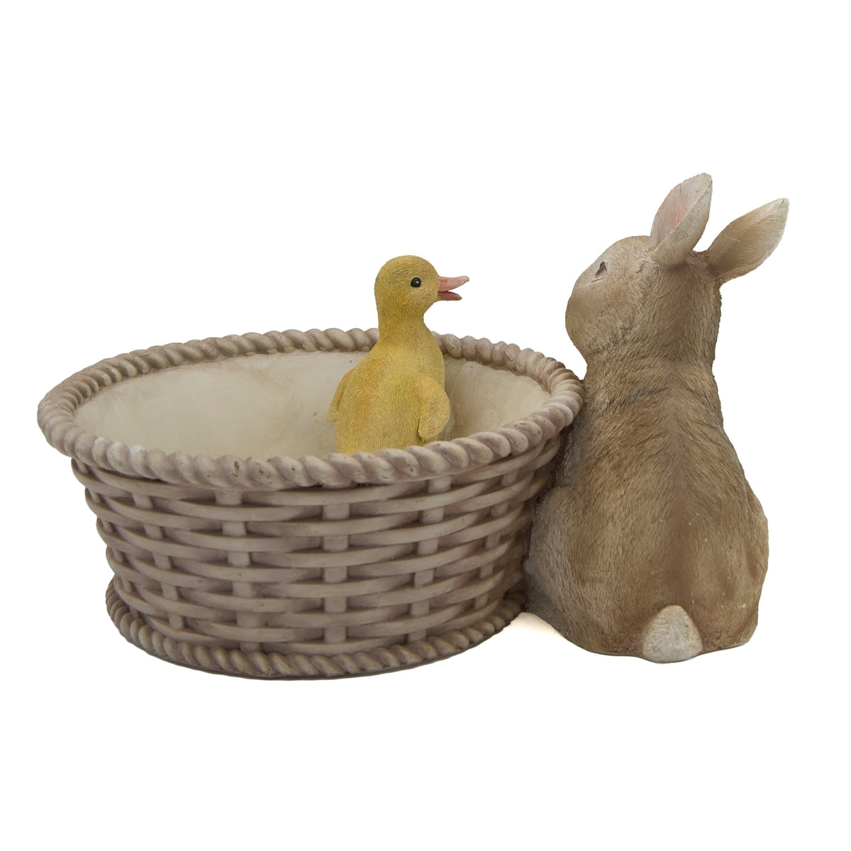 Opposite side view of Easter bunny chick and duck basket planter