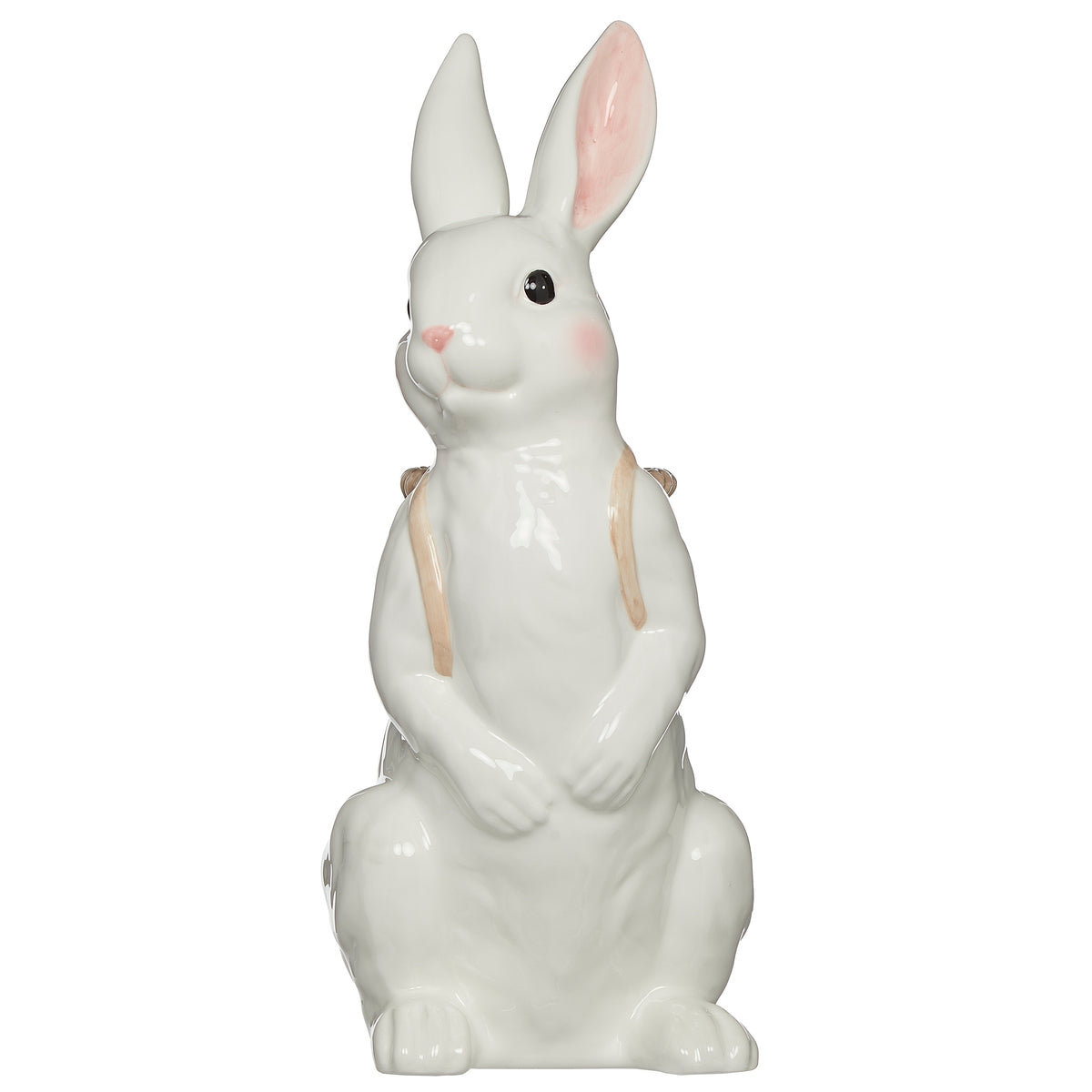 White Easter bunny backpack planter shown without flowers