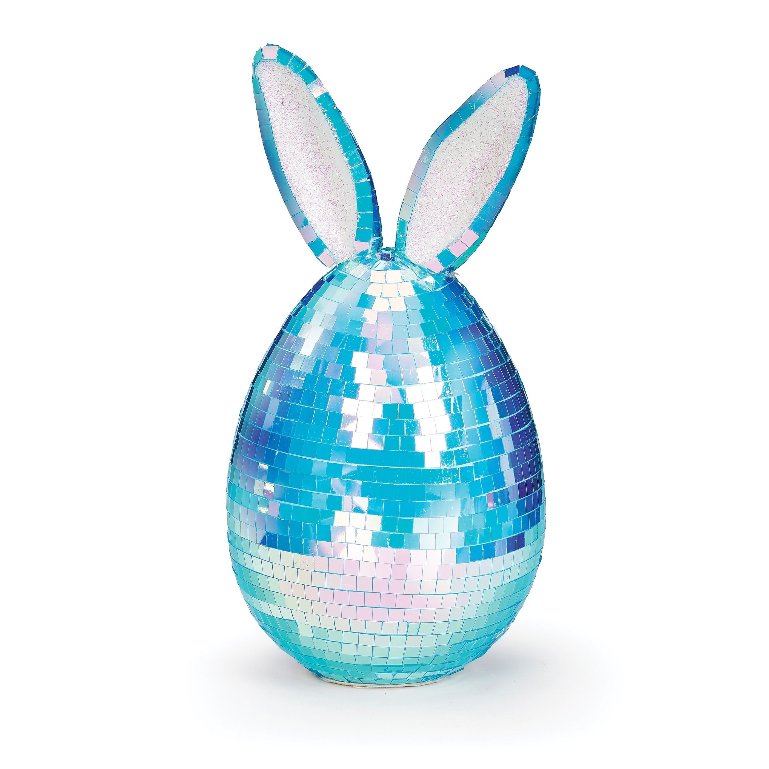 Blue disco ball shaped like a rabbit on a white background