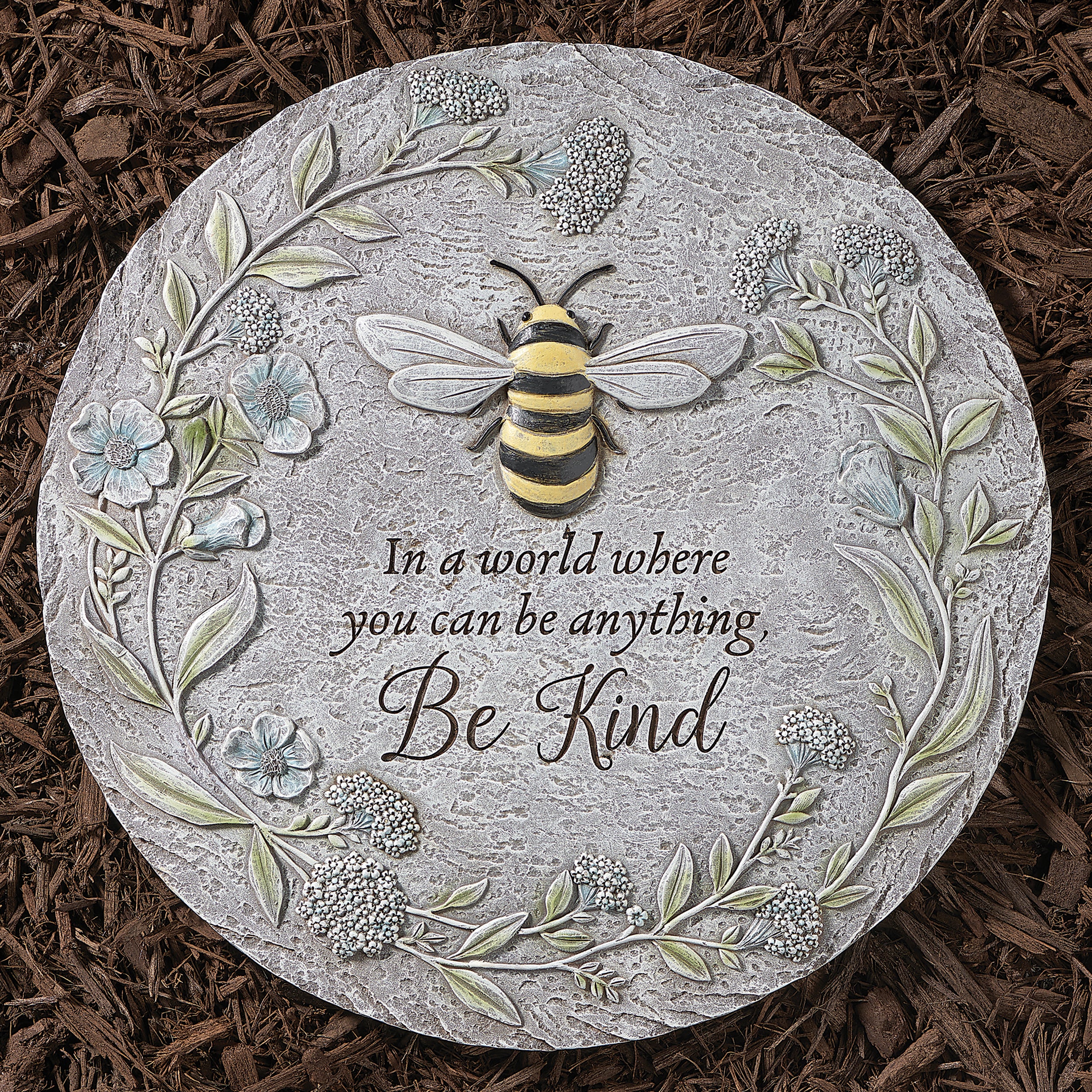 Garden Stepping Stone with Inspirational Verse & Floral Nature Details