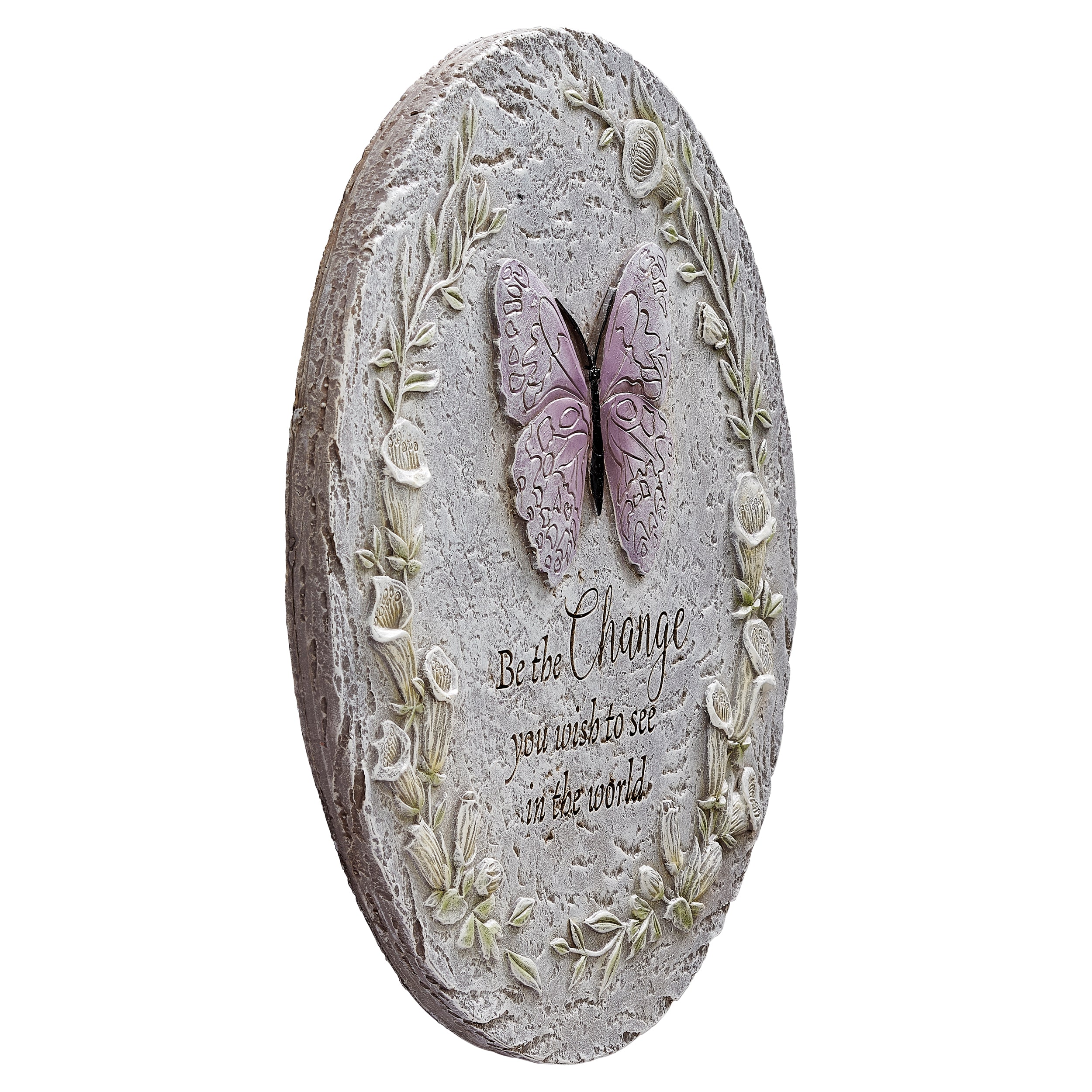 Garden Stepping Stone with Inspirational Verse & Floral Nature Details