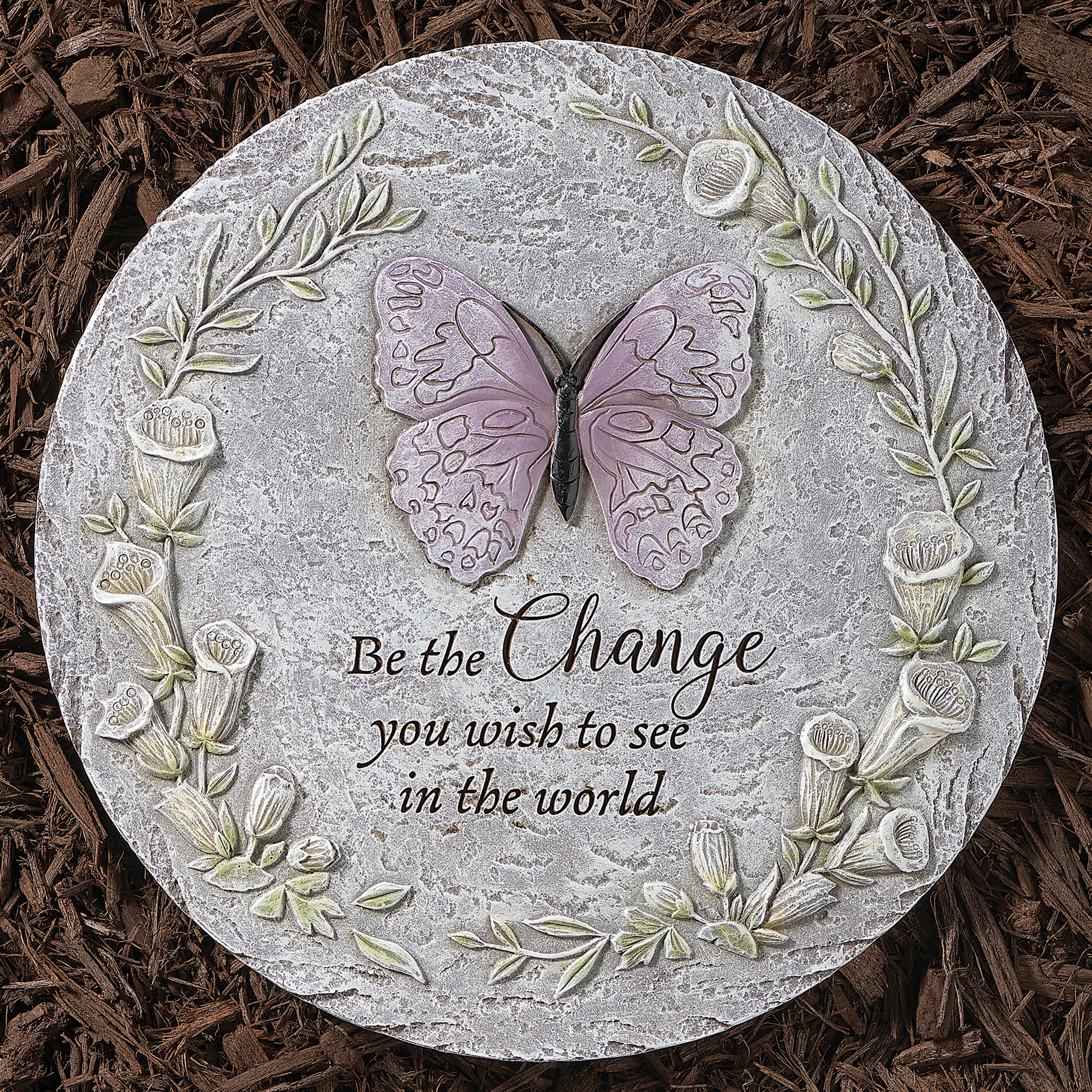 Garden Stepping Stone with Inspirational Verse & Floral Nature Details