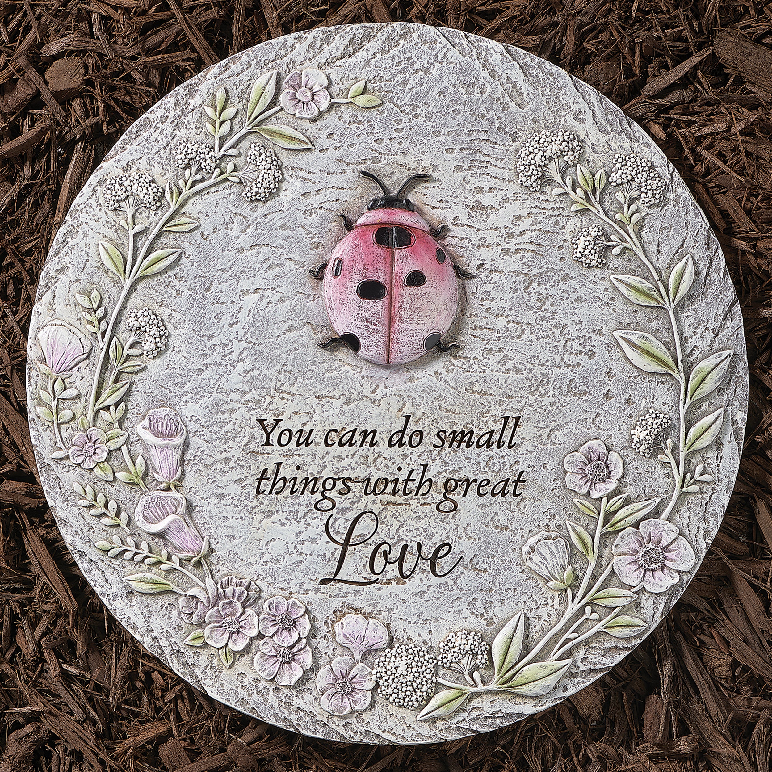 Garden Stepping Stone with Inspirational Verse & Floral Nature Details