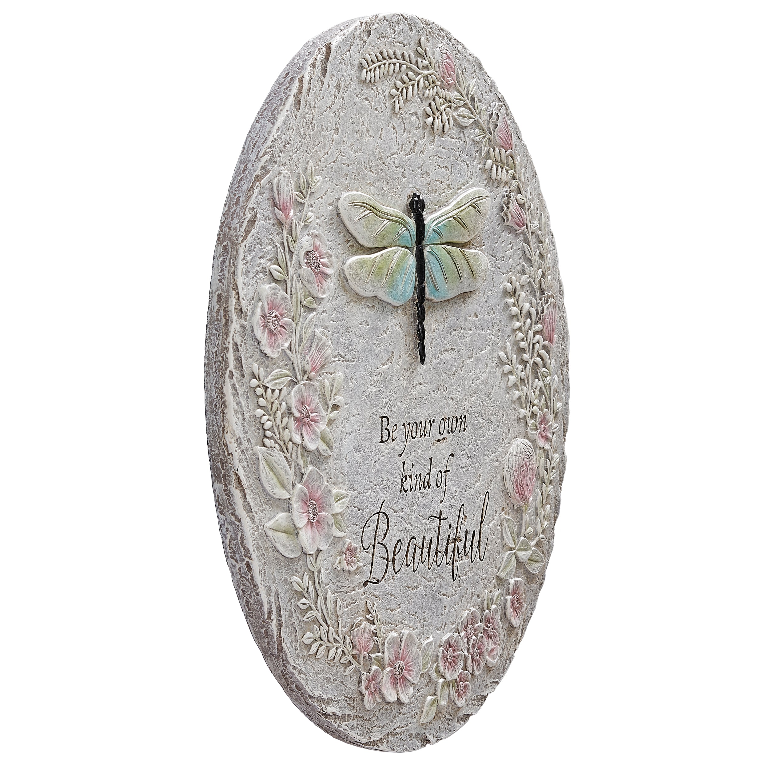 Garden Stepping Stone with Inspirational Verse & Floral Nature Details