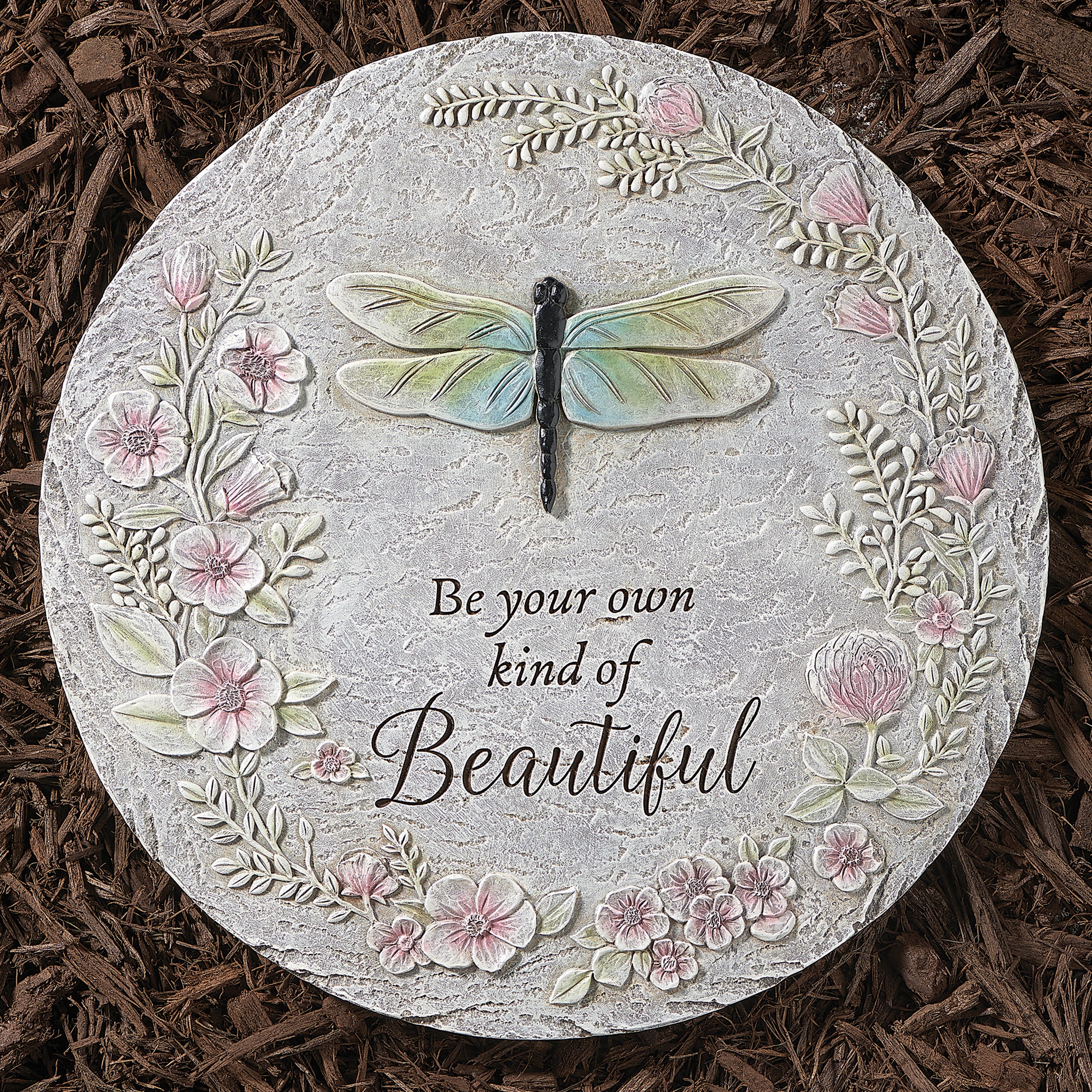 Garden Stepping Stone with Inspirational Verse & Floral Nature Details
