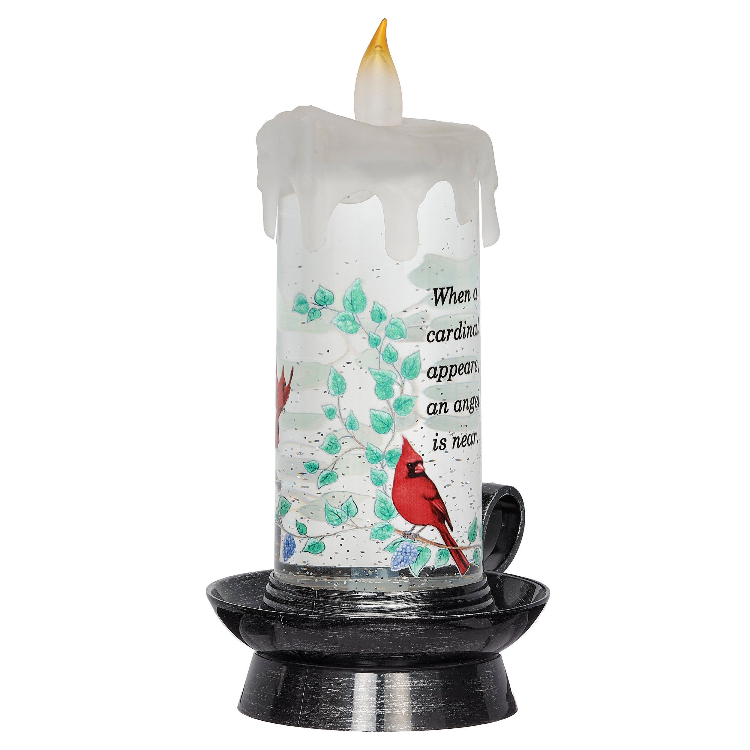 Glitterdome Lighted Swirl Cardinal Memorial Candle