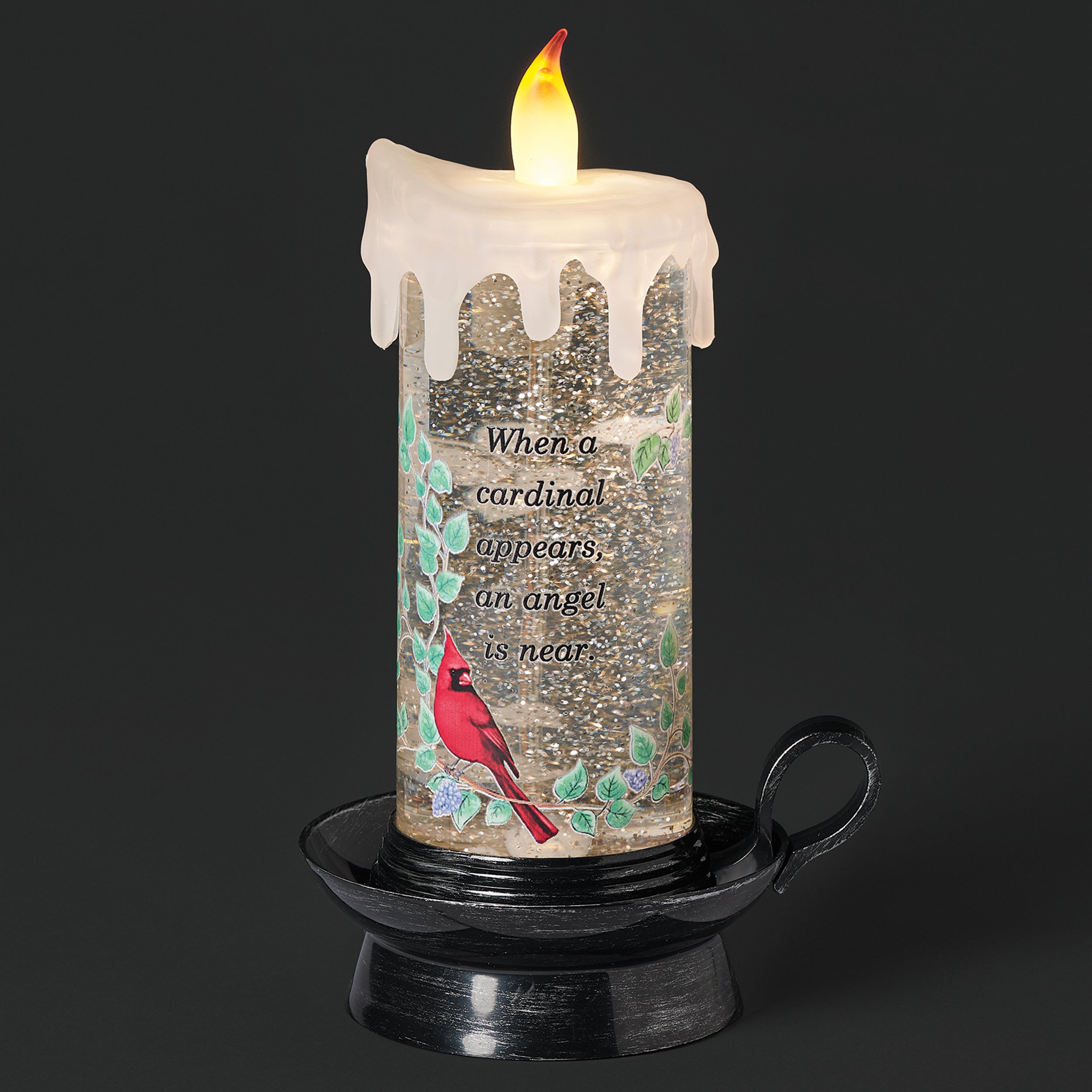 Glitterdome Lighted Swirl Cardinal Memorial Candle