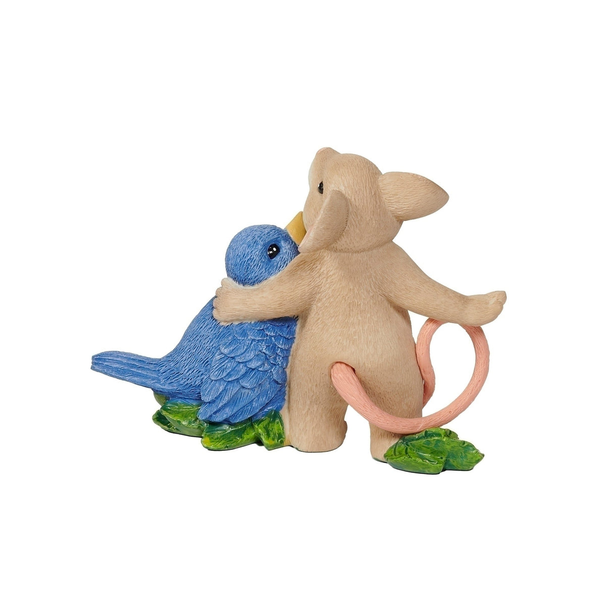 Opposite side view of Charming Tails Bluebird of Happiness figure showing the bluebird, mouse, and decorative base