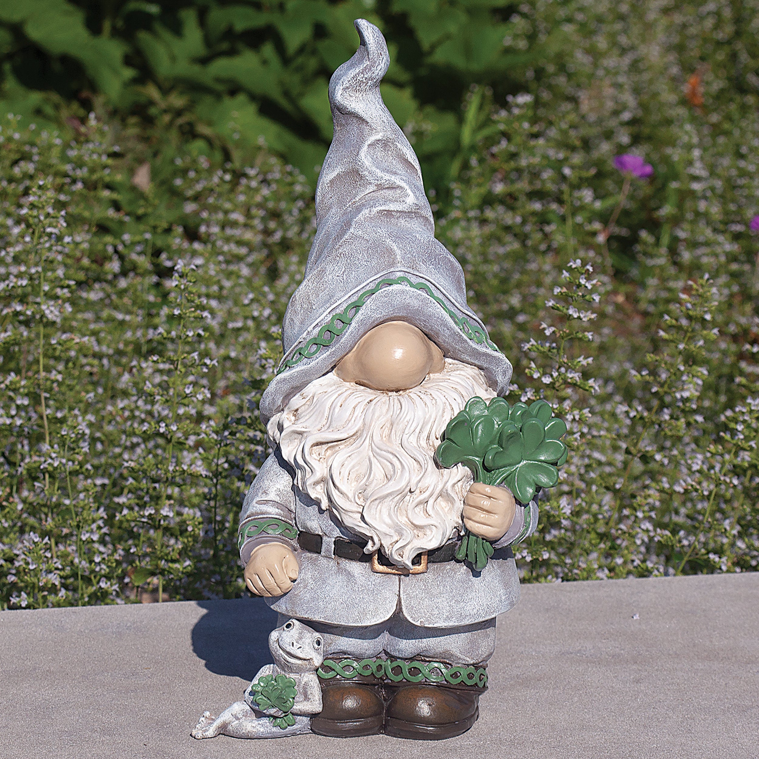 Irish Gnome with Shamrock Garden Statue