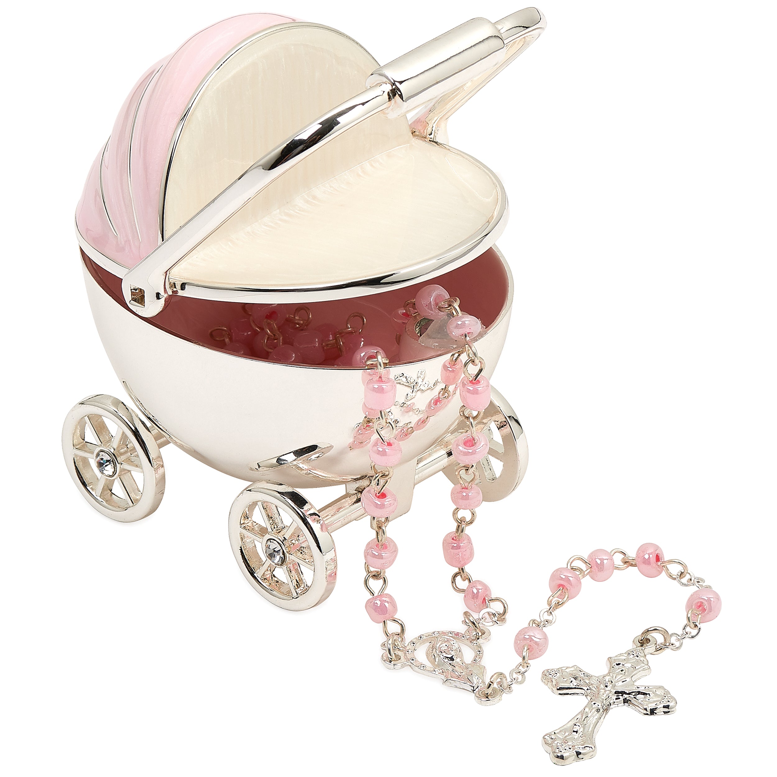 Caroline Collection Baby Carriage Keepsake Box & Rosary Set
