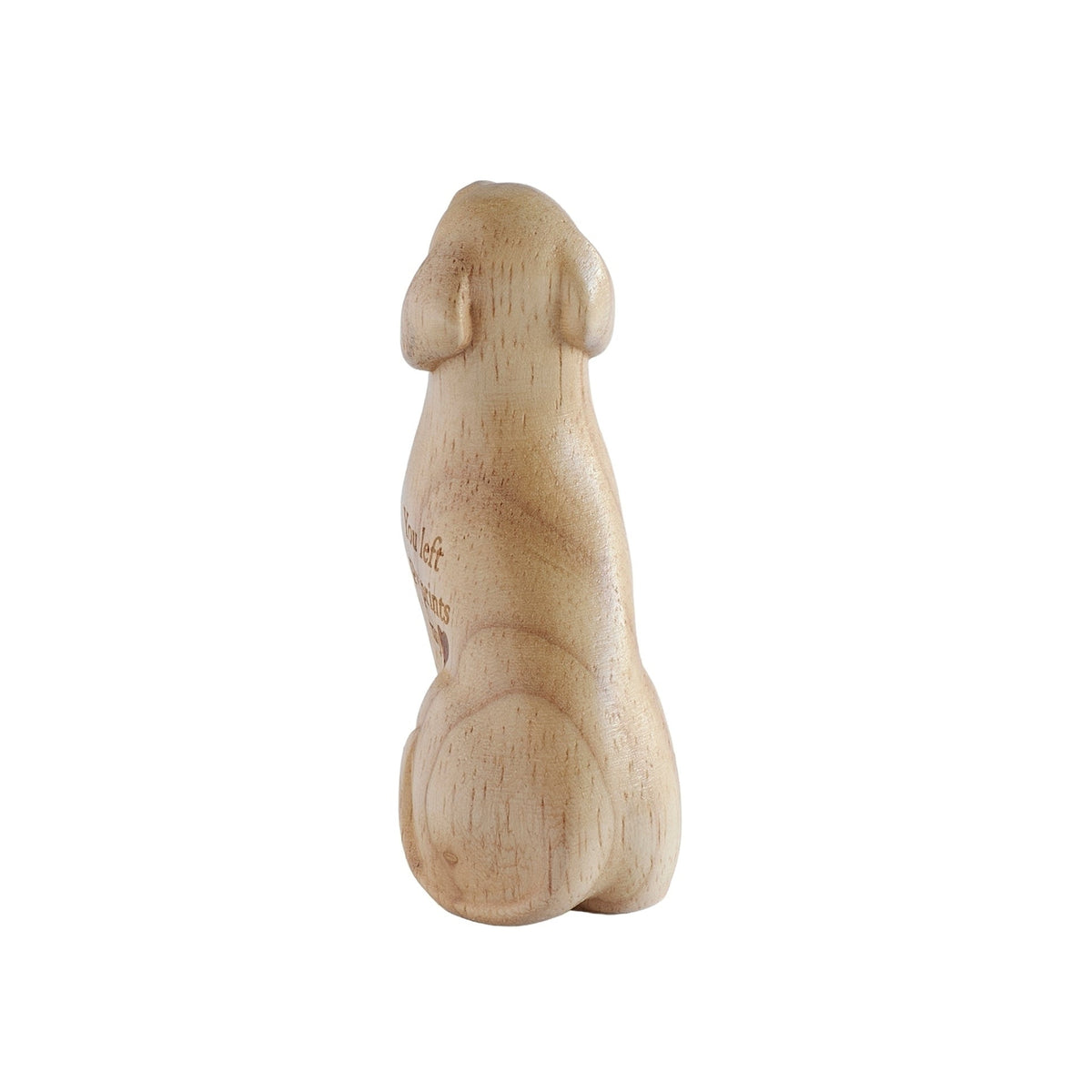Back view of Wooden Dog Memorial Figure showing natural wood-grain finish
