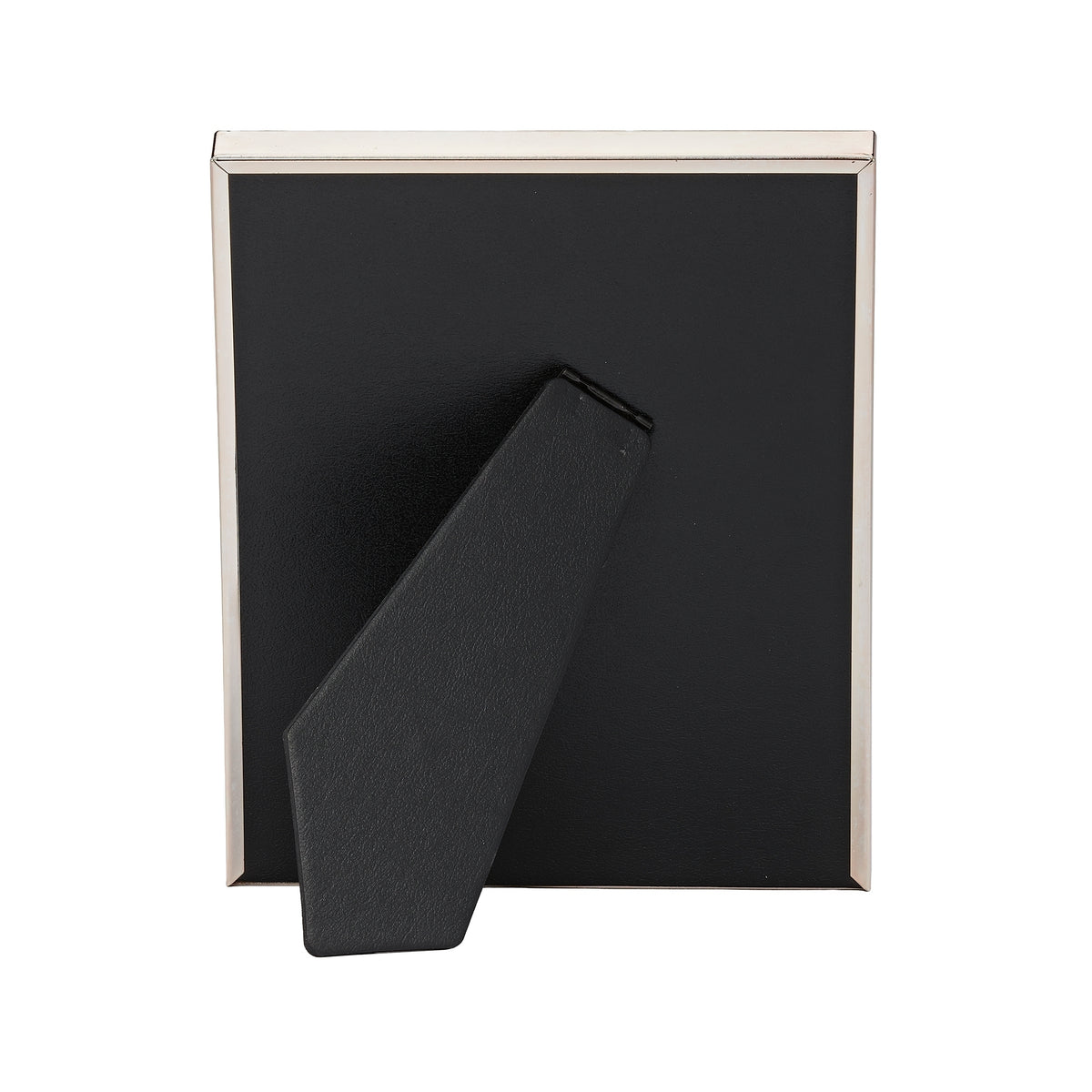 Rear view of engagement picture frame showing the black backing and fold-out easel stand.
