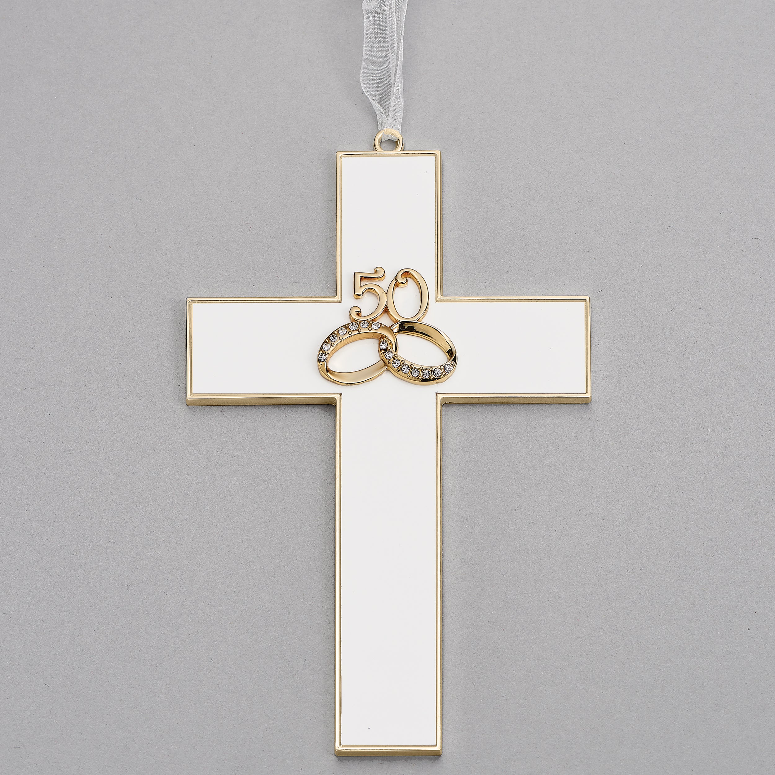 50th Anniversary Wall Cross with Gold Rings