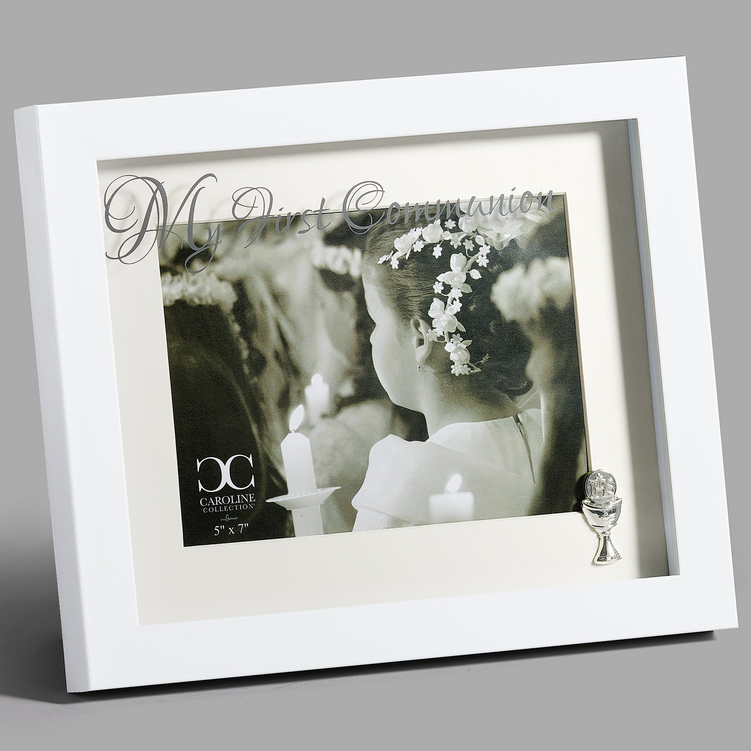 Caroline Collection My First Communion White Frame with Silver Chalice Emblem