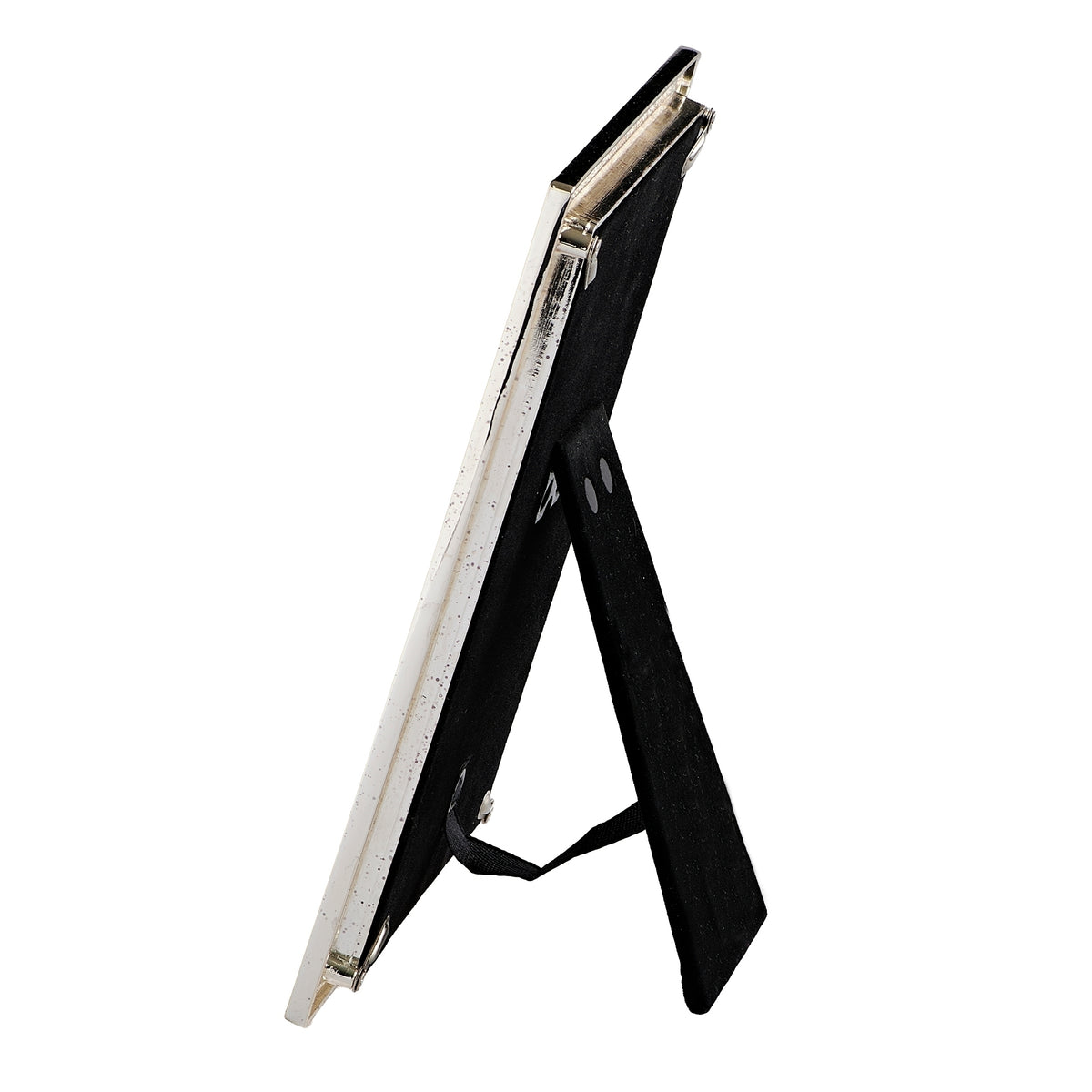 Side view of Caroline Collection Baptism Vertical Ivory Picture Frame showing the slim frame profile and open tabletop easel stand