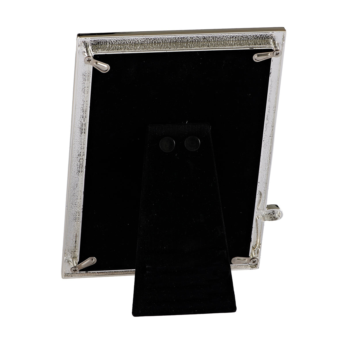 Back view of Caroline Collection First Communion picture frame showing the black backing and fold-out easel stand