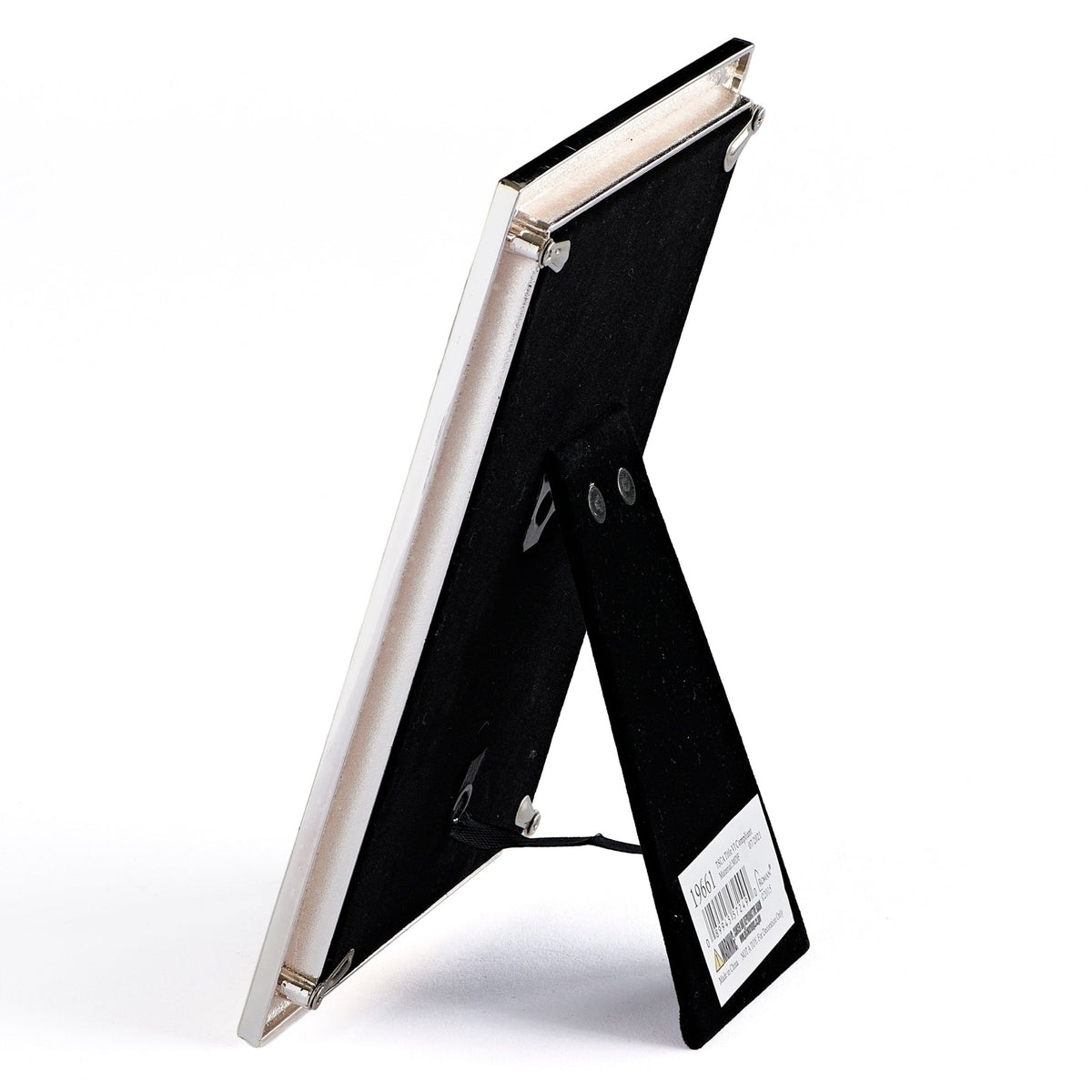 Side view of Caroline Collection Confirmation picture frame showing the slim metal frame and open tabletop easel stand