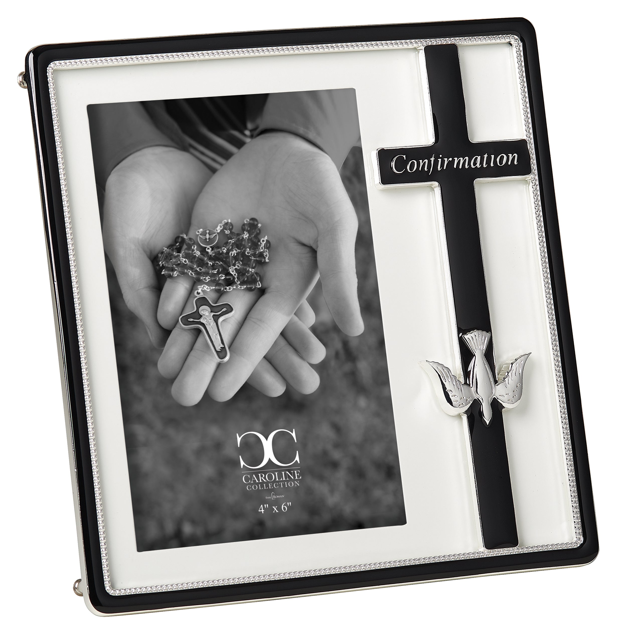 Caroline Collection Confirmation Frame with Black Cross & Dove
