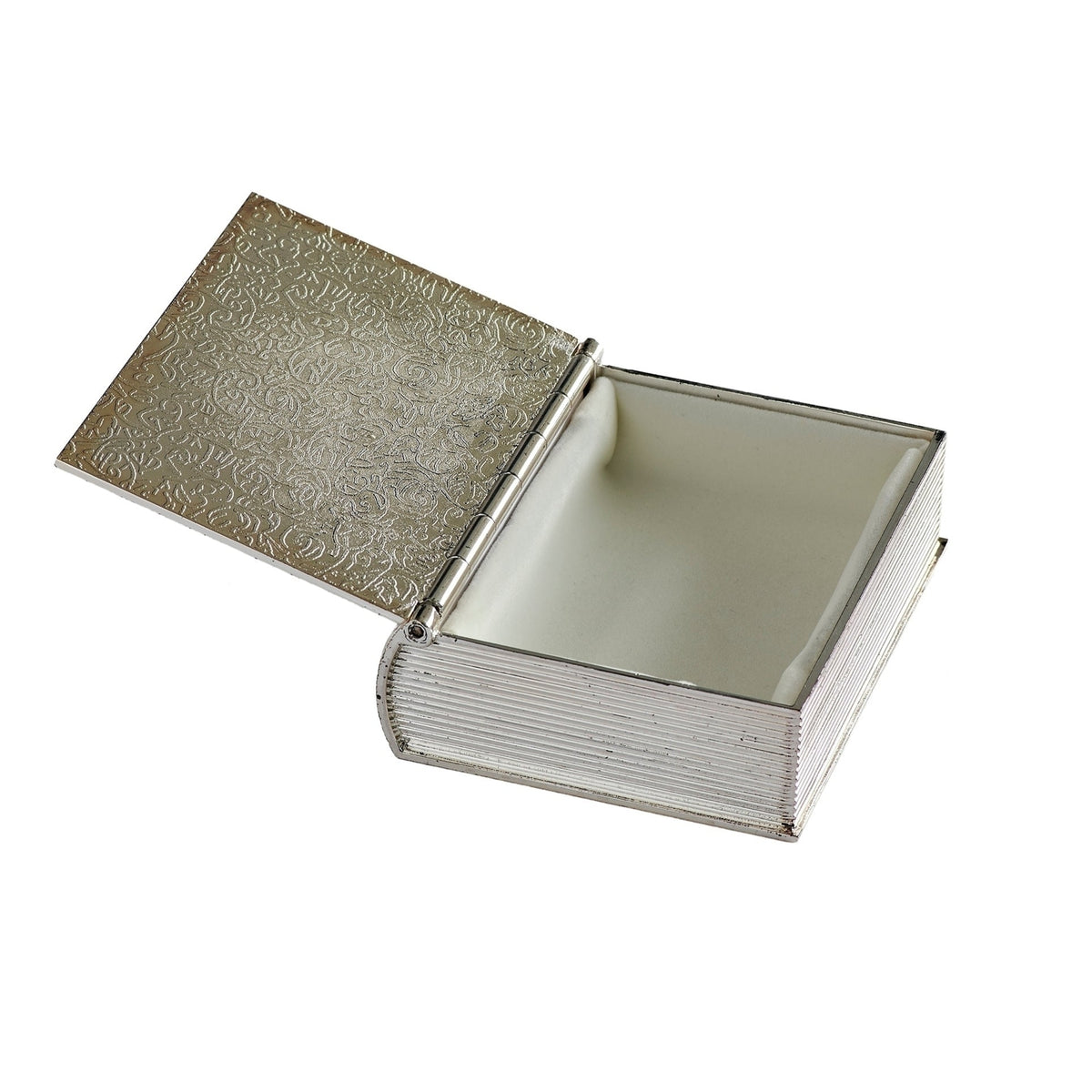 Open Caroline Collection First Communion Bible Keepsake Box showing the dark-lined interior storage compartment