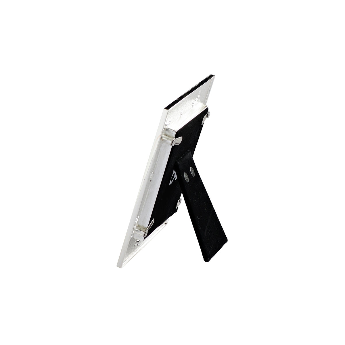 Side view of Caroline Collection Crystal Dog Bone Picture Frame showing the slim metal frame and tabletop easel stand